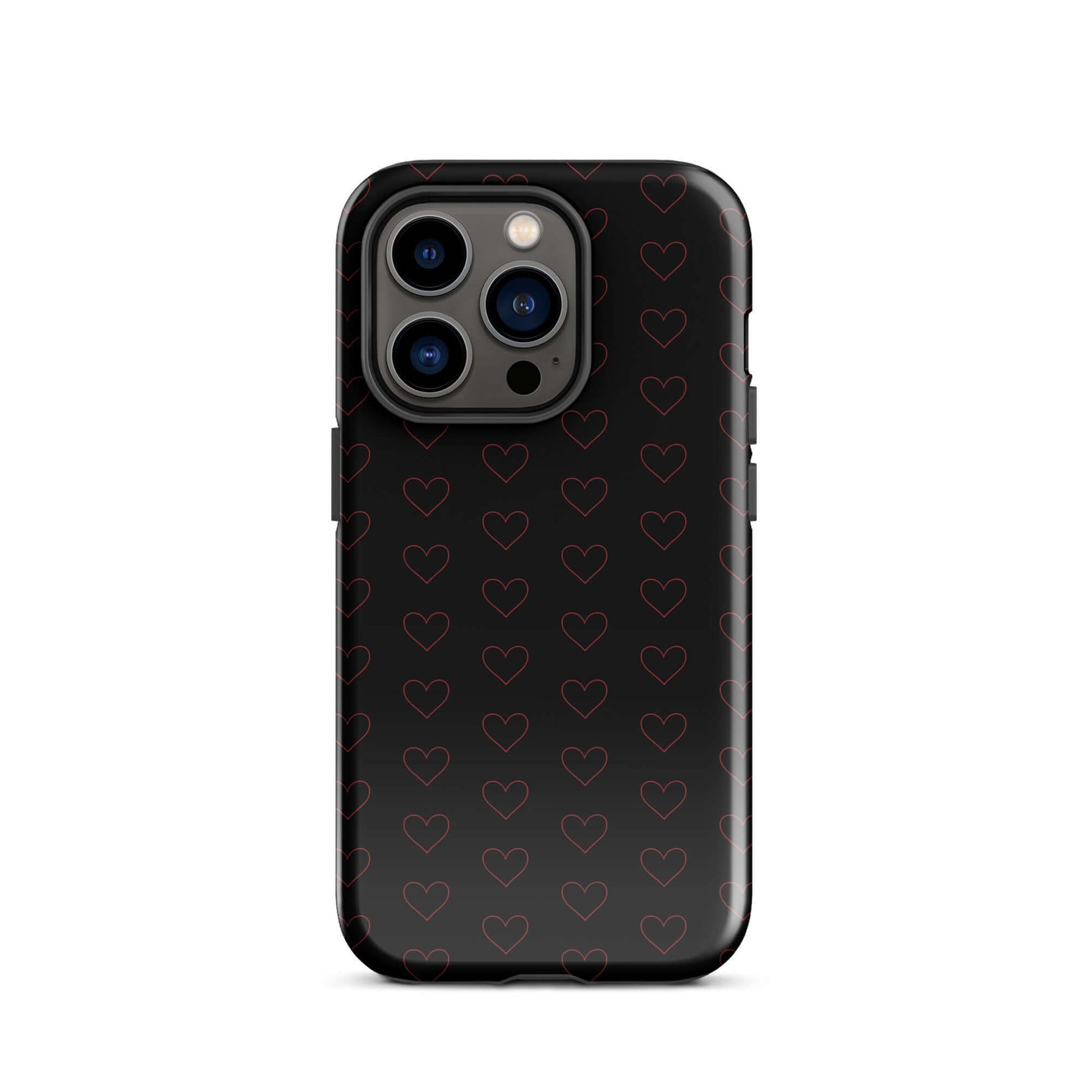 Phone Case for iPhone featuring a luxe crimson heart pattern on a sleek black background.