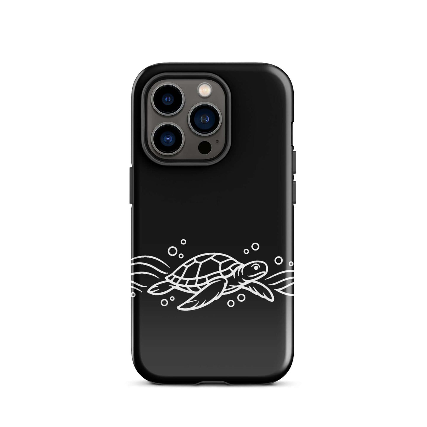Phone Case for iPhone featuring a minimalist sea turtle design with abstract waves and bubbles.