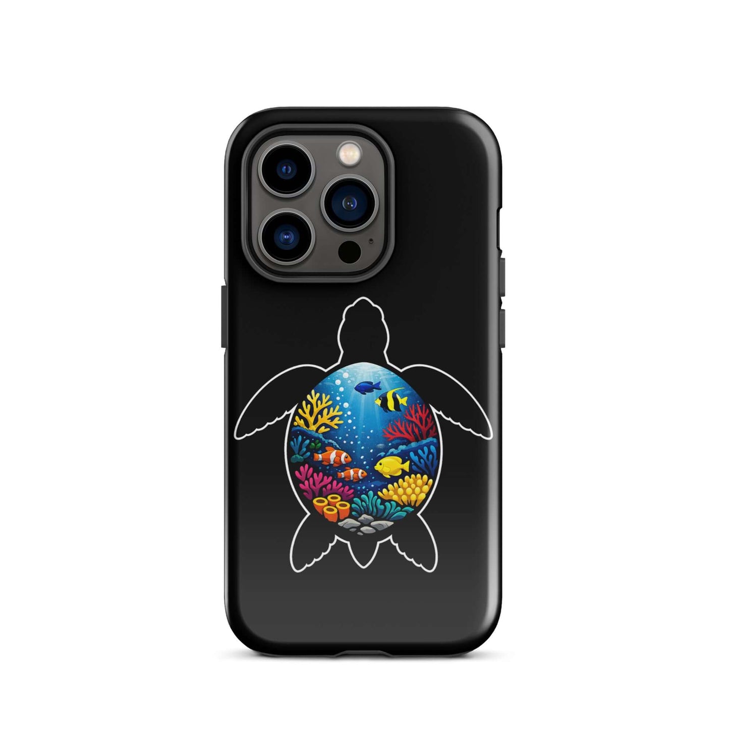 Phone Case for iPhone featuring a vibrant sea turtle reef design with colorful coral and marine life.