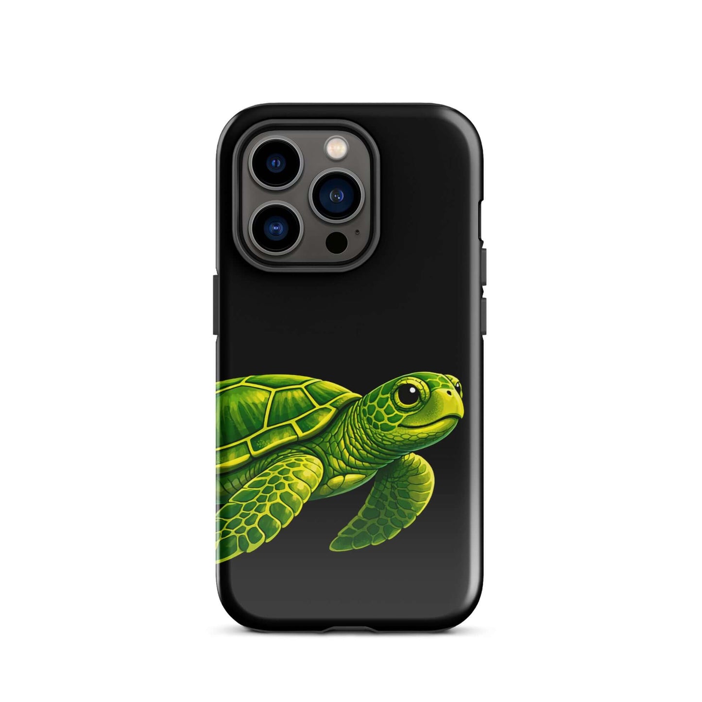 Phone Case featuring a vibrant sea turtle design on a deep black background for style and protection.