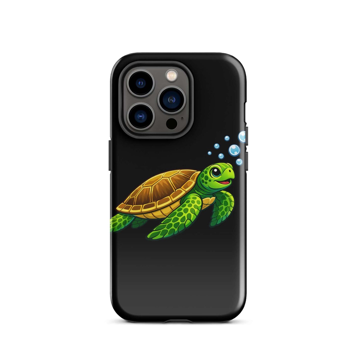 Phone Case featuring vibrant sea turtle artwork swimming with bubbles.