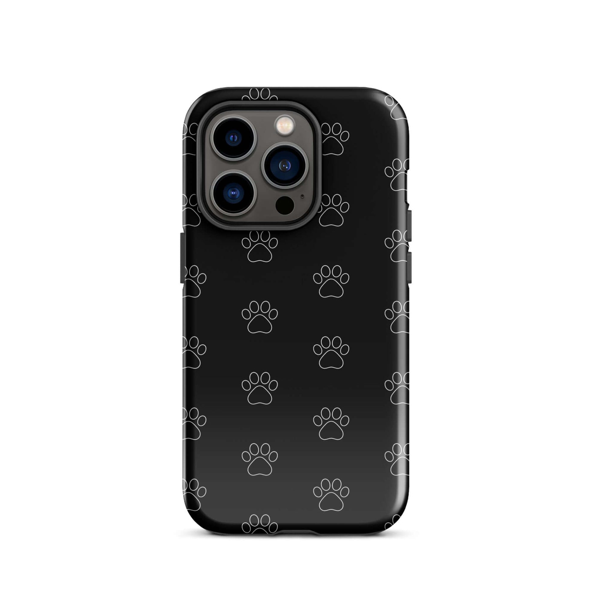 Phone Case for iPhone featuring a black paw print pattern, ideal for pet lovers and modern style.