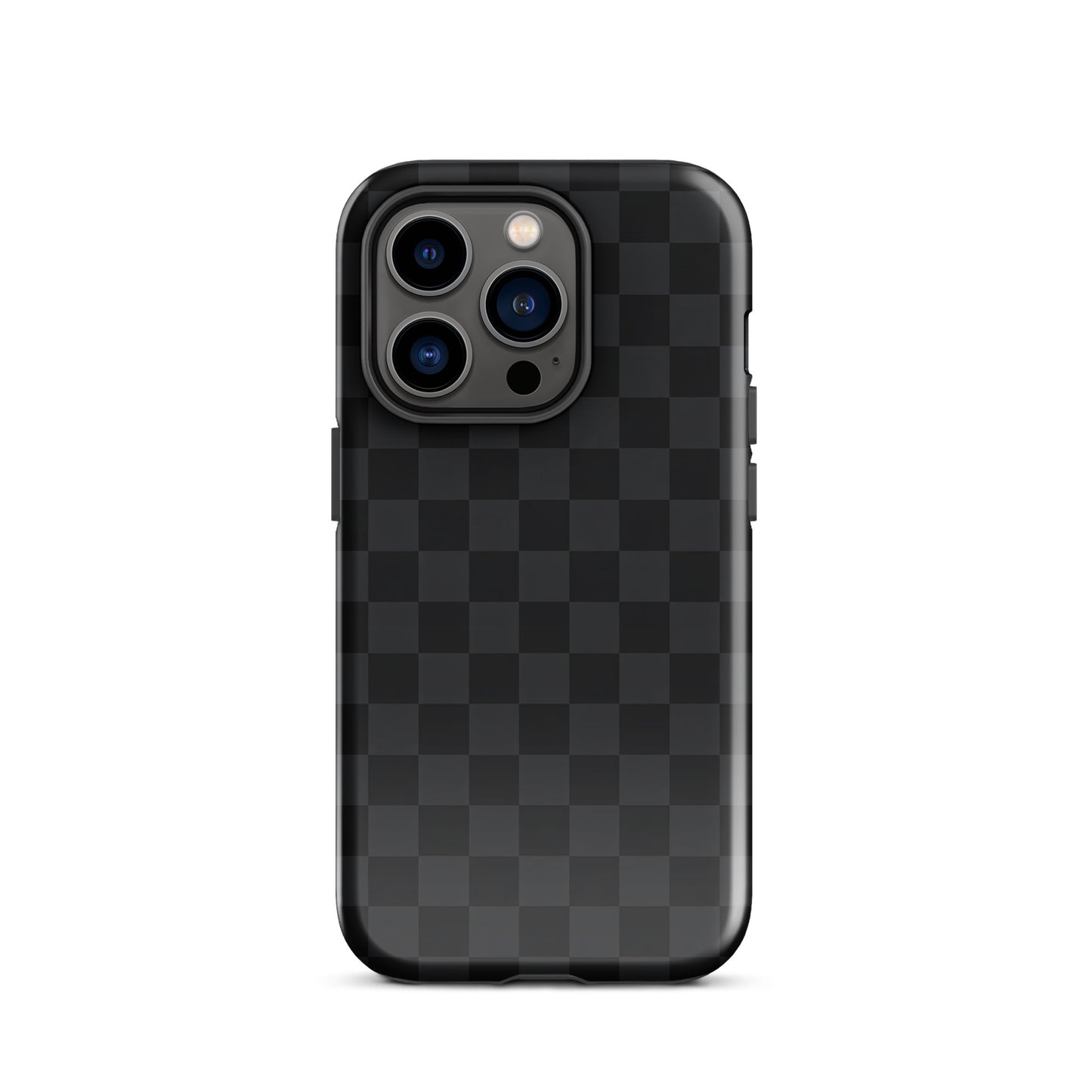 Phone Case for iPhone with black and charcoal checkered design, modern minimalist style, sleek protection for your device