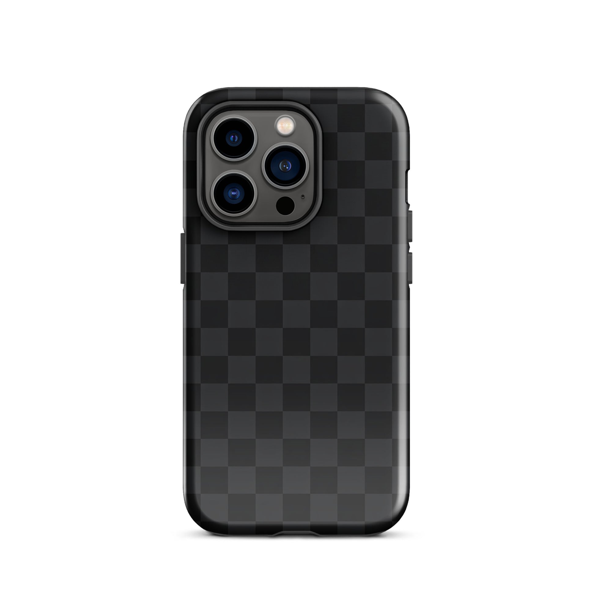 Phone Case for iPhone with black and charcoal checkered design, modern minimalist style, sleek protection for your device