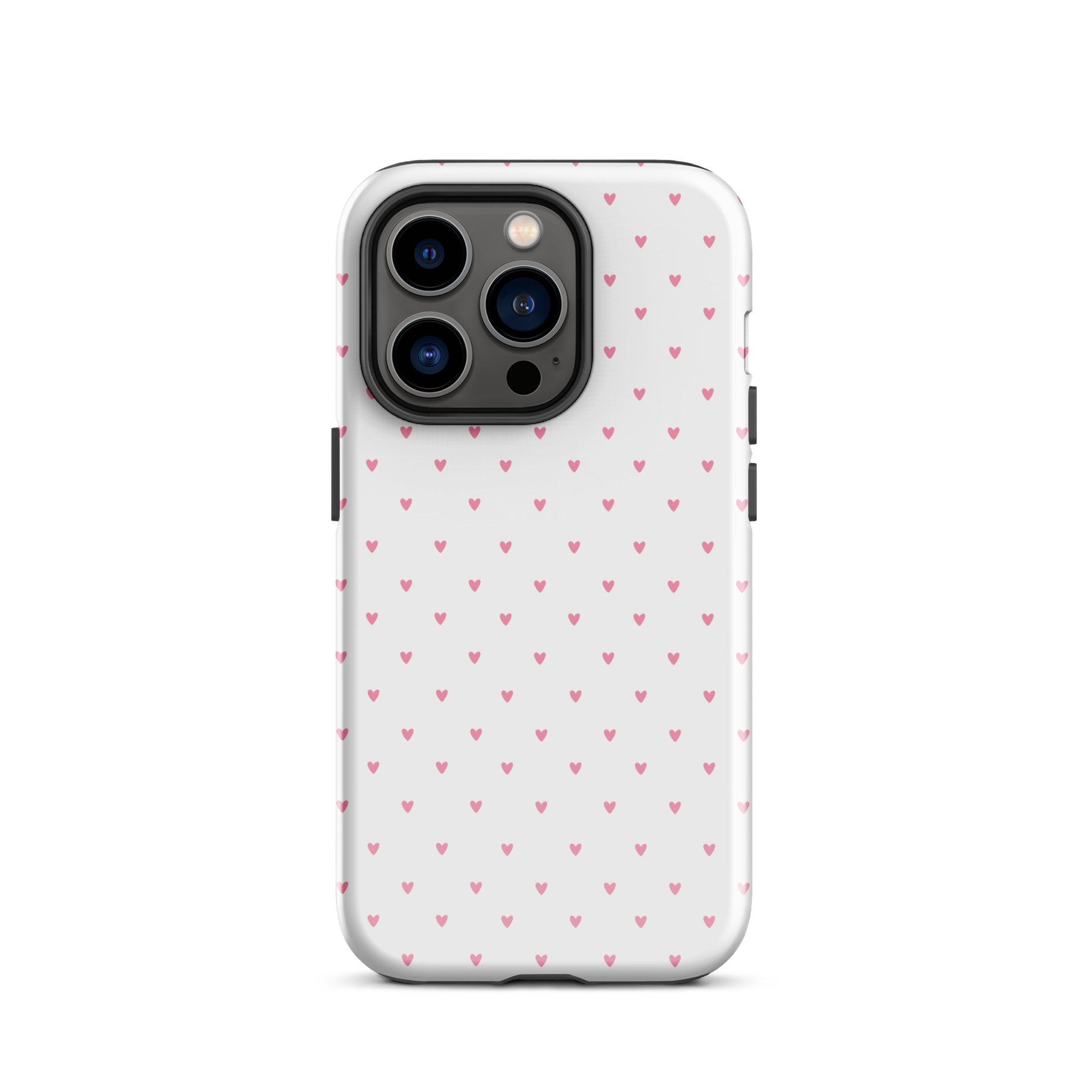 Phone Case for iPhone with heart-dot pattern, playful polka-dot style, minimalist design, pink hearts.