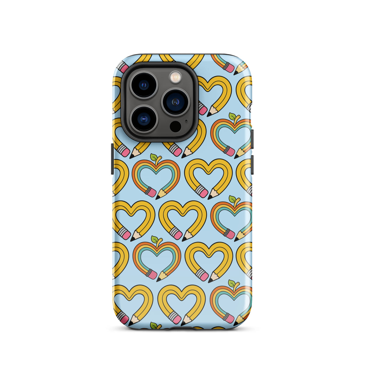 Phone Case with playful pencil-heart pattern featuring pencil-shaped hearts and green leaves, perfect for back-to-school charm.