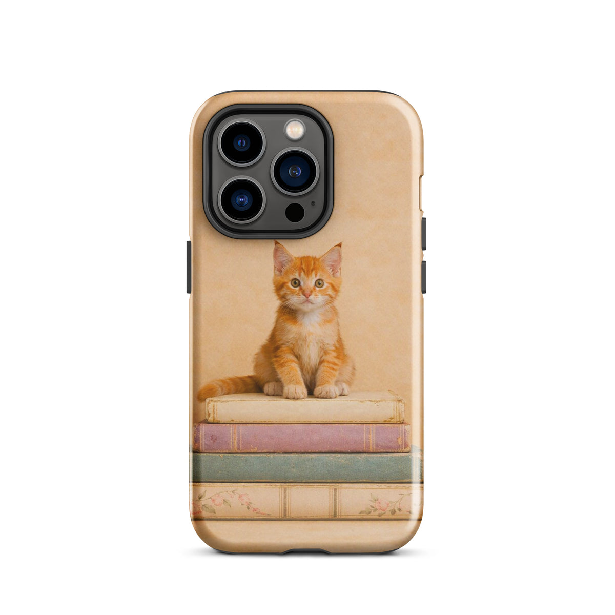 Phone Case featuring orange kitten on vintage books for iPhone, adding charm and protection to your device.