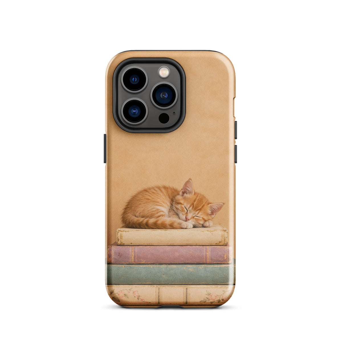 Phone Case with Sleeping Kitten on Vintage Books for iPhone