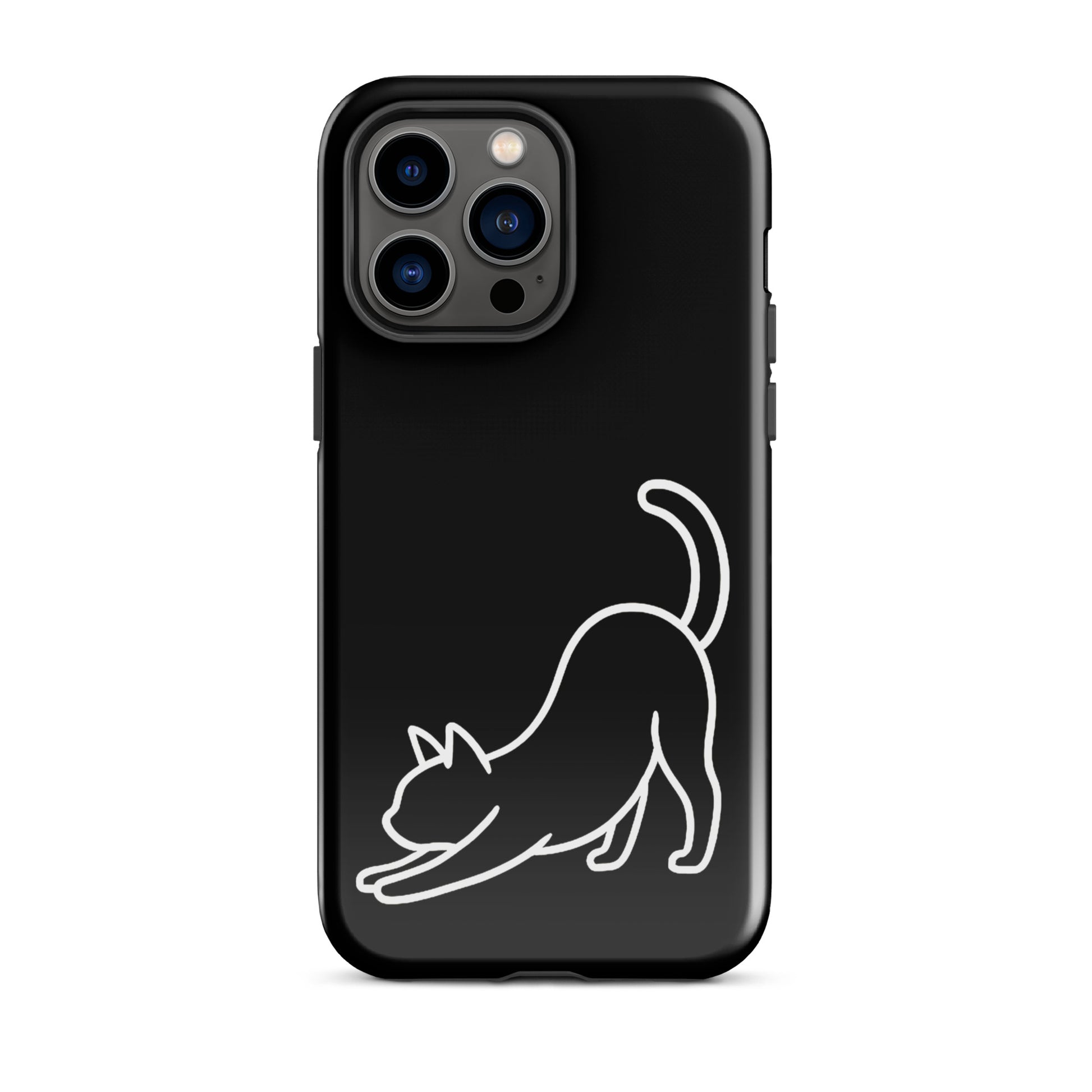 Phone Case featuring minimalist stretching cat design with dual-layer protection.