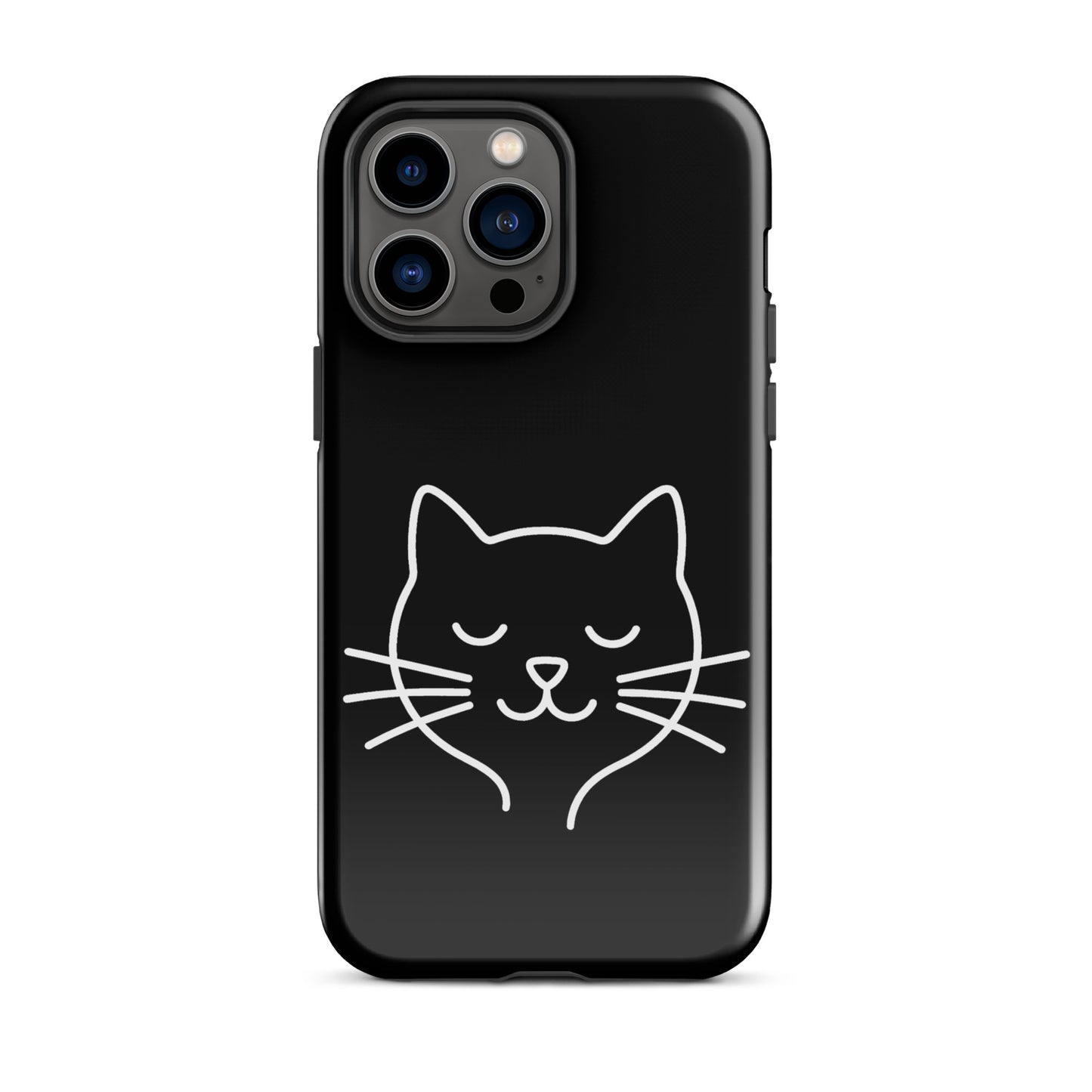 Phone Case featuring cute minimalist cat line art design on a black background.