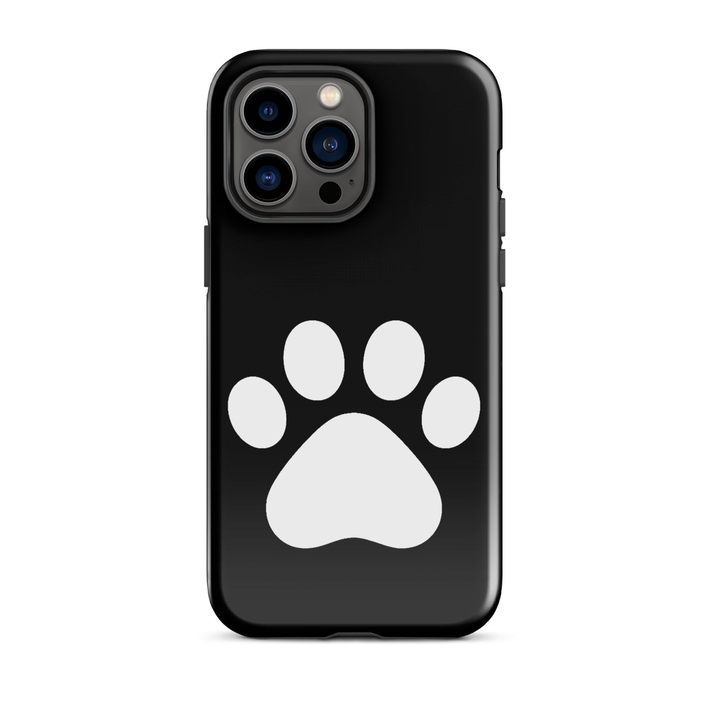 Phone Case for iPhone featuring a minimalist white paw print design on a black background.