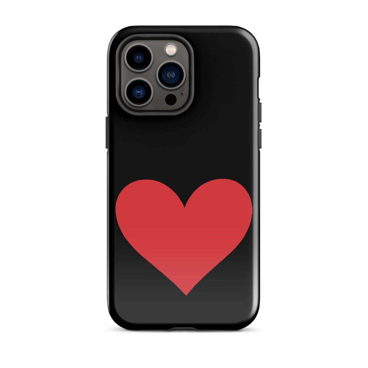 Phone Case featuring a bold red heart design on a black background for iPhone in vibrant color options.