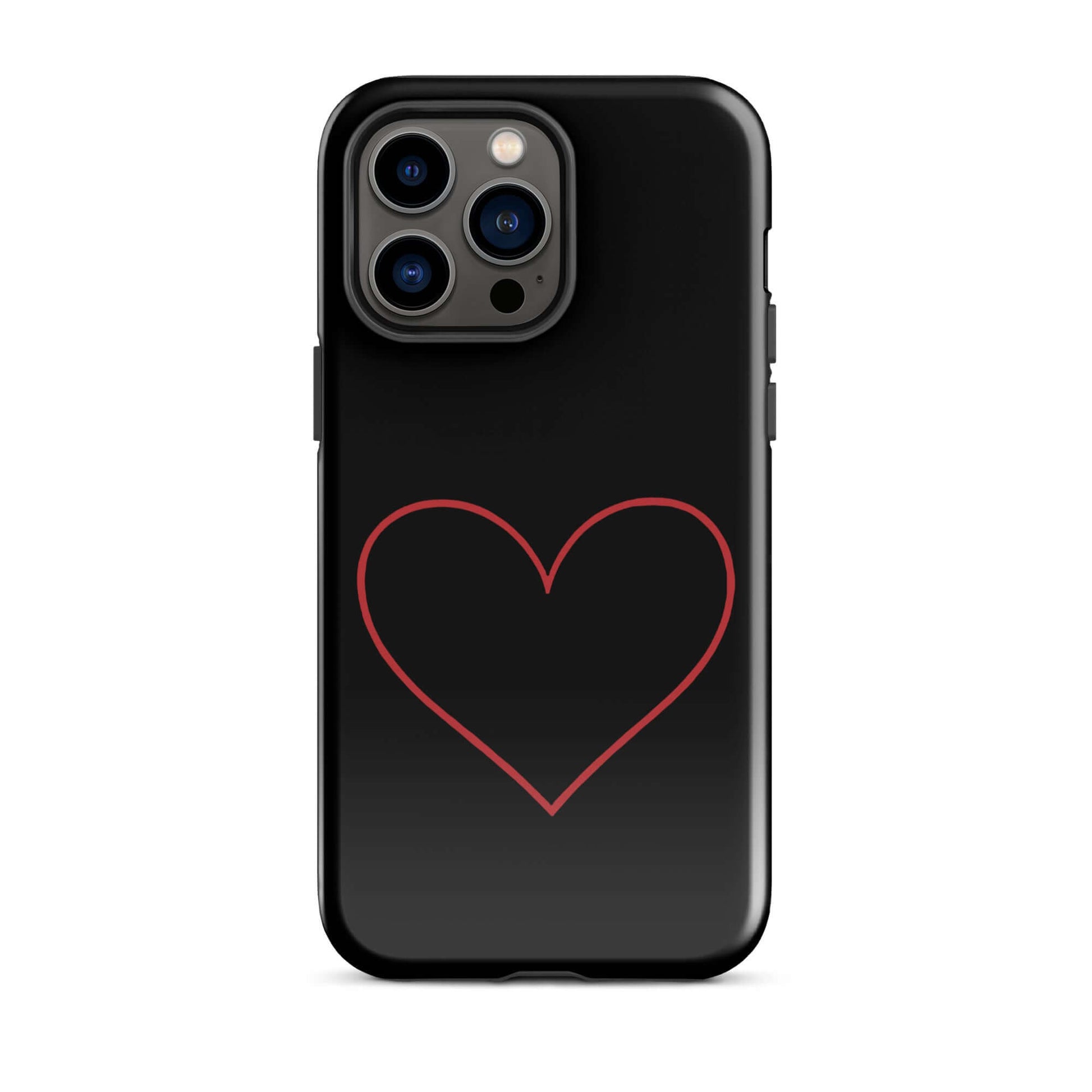 Phone Case for iPhone featuring minimalist crimson heart design on a sleek black background.