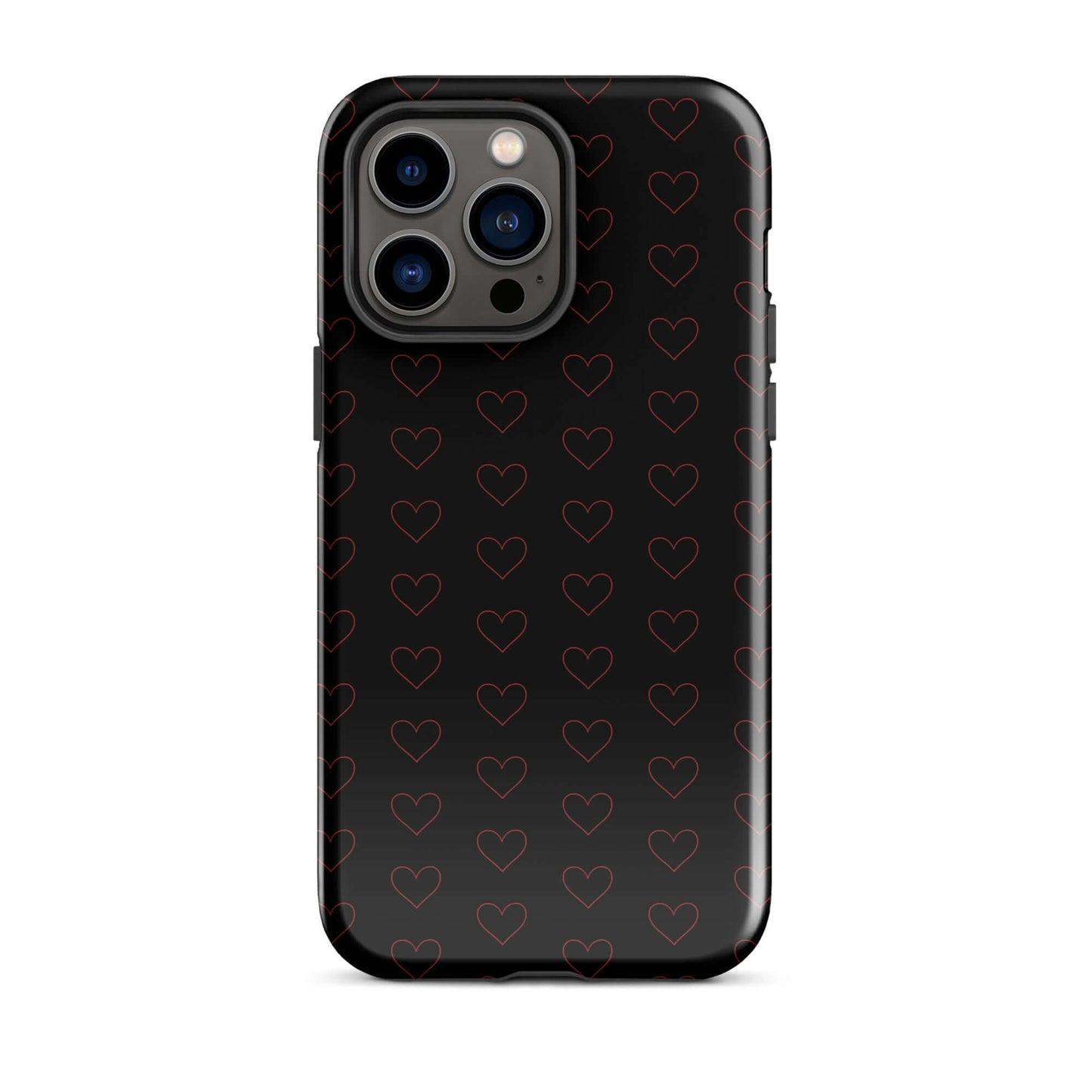 Phone Case for iPhone featuring a luxurious crimson heart pattern on a sleek black background.