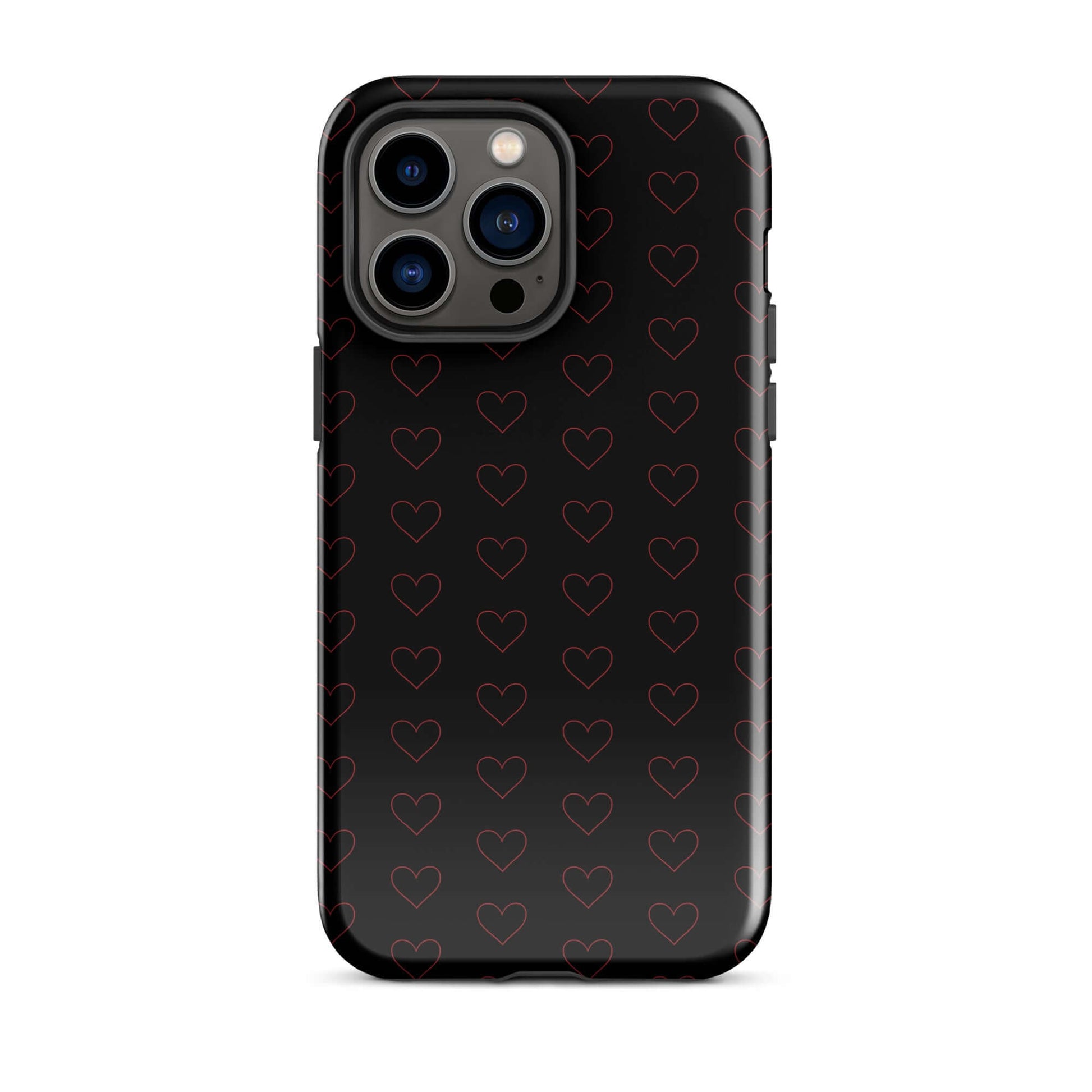 Phone Case for iPhone featuring a luxurious crimson heart pattern on a sleek black background.