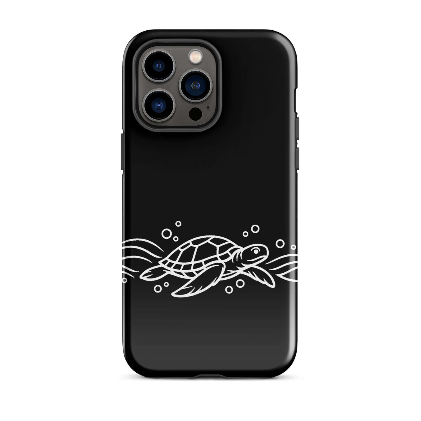 Phone Case for iPhone featuring a minimalist sea turtle design surrounded by abstract waves and bubbles.