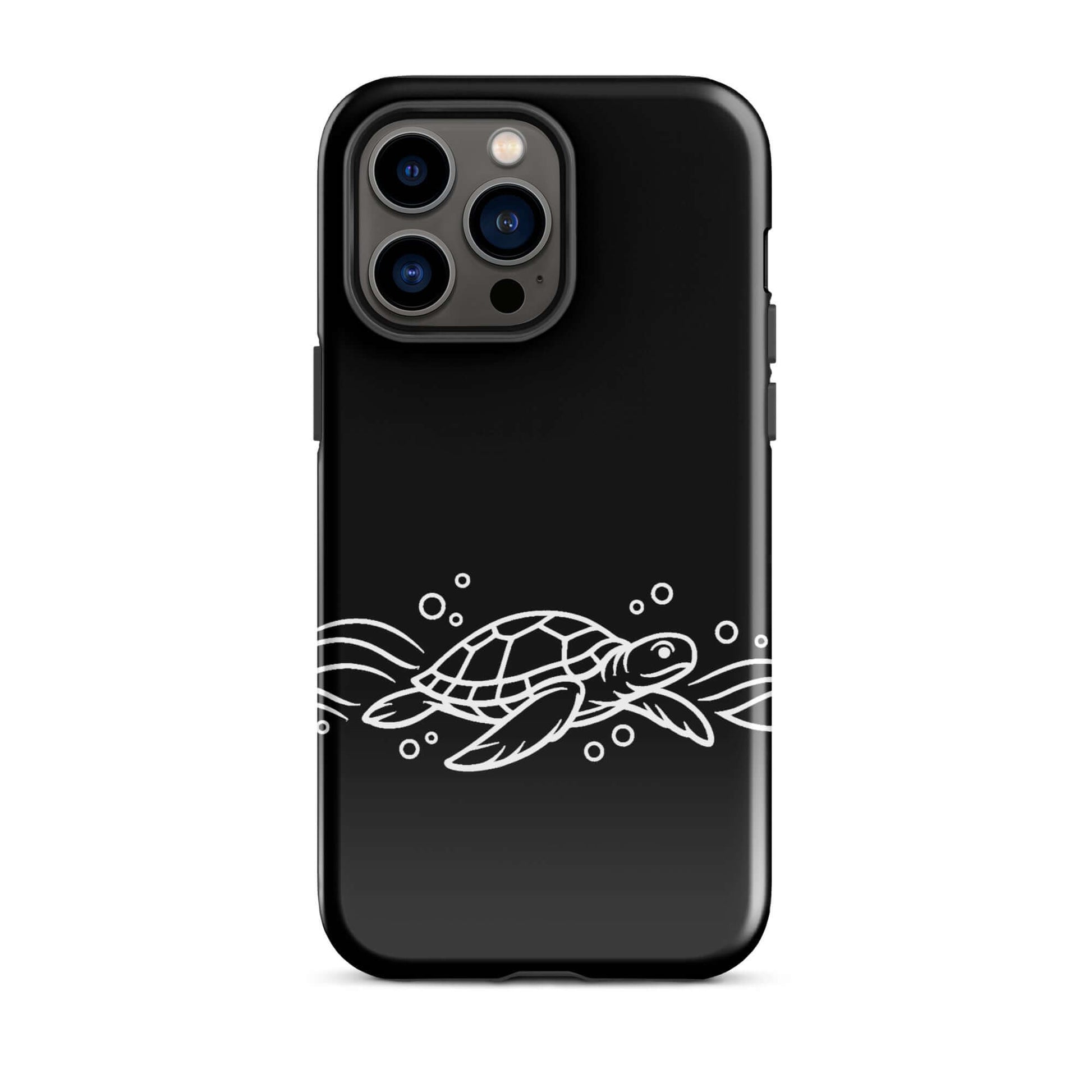 Phone Case for iPhone featuring a minimalist sea turtle design surrounded by abstract waves and bubbles.