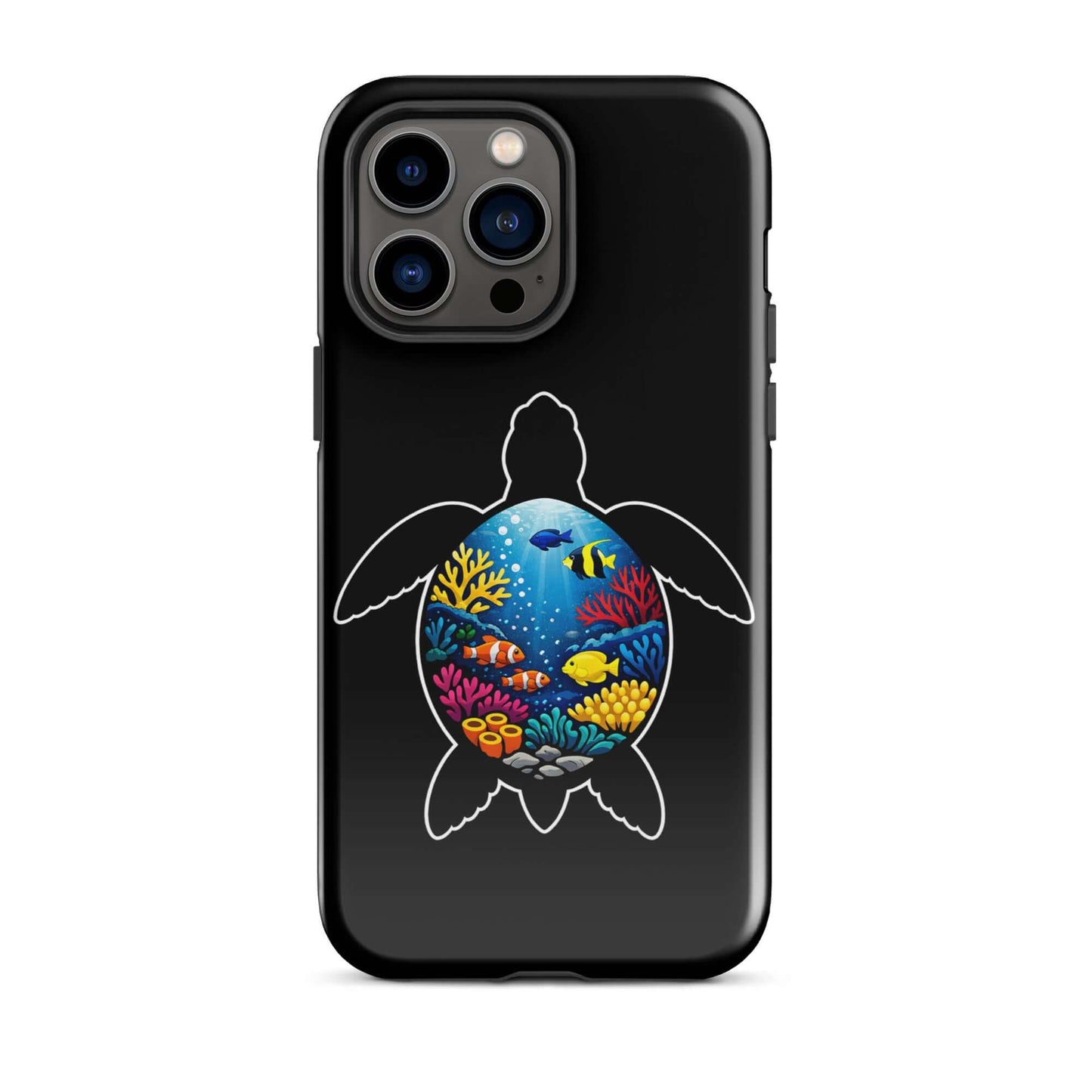 Phone Case for iPhone featuring vibrant sea turtle reef design and coral colors.
