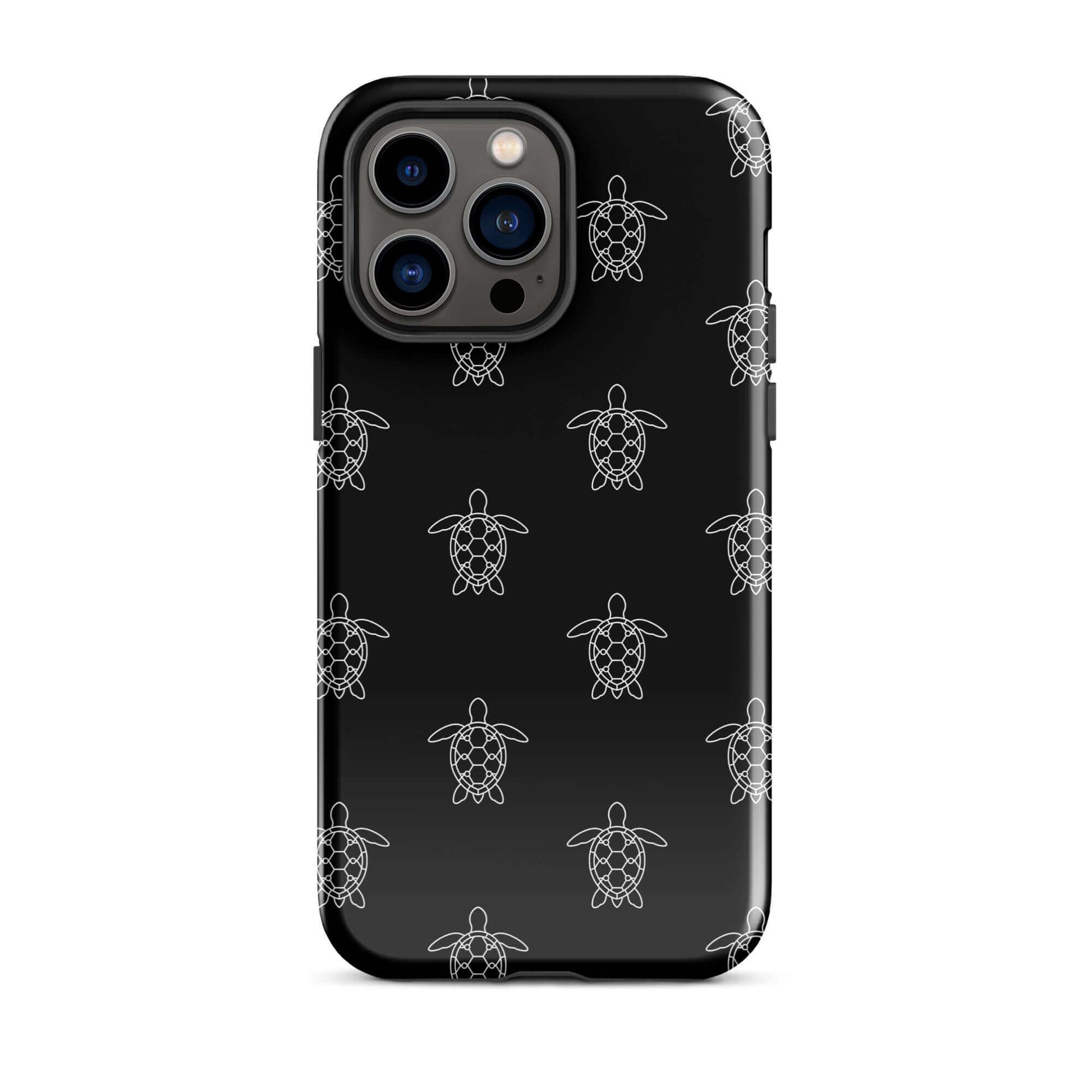 Phone Case for iPhone featuring minimalist sea turtle pattern on a black background.
