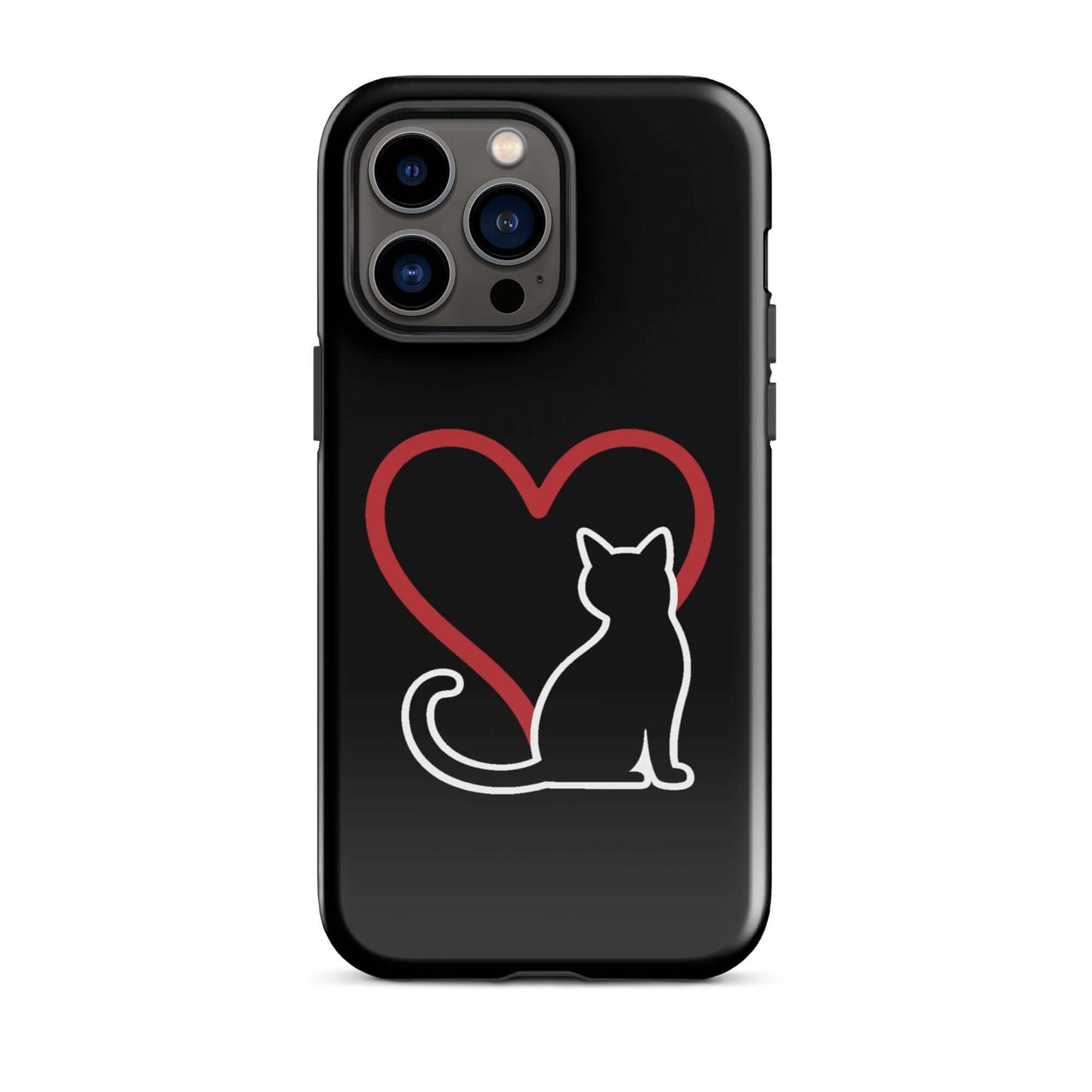 Phone Case for iPhone with minimalist cat design and red heart, perfect for cat lovers.