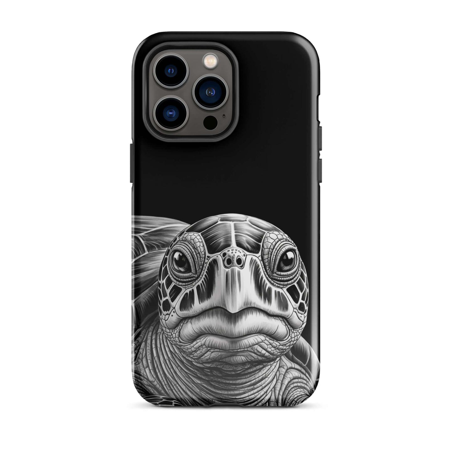 Phone Case for iPhone with ancient sea turtle art pencil sketch, luxurious black and white design for functional elegance.