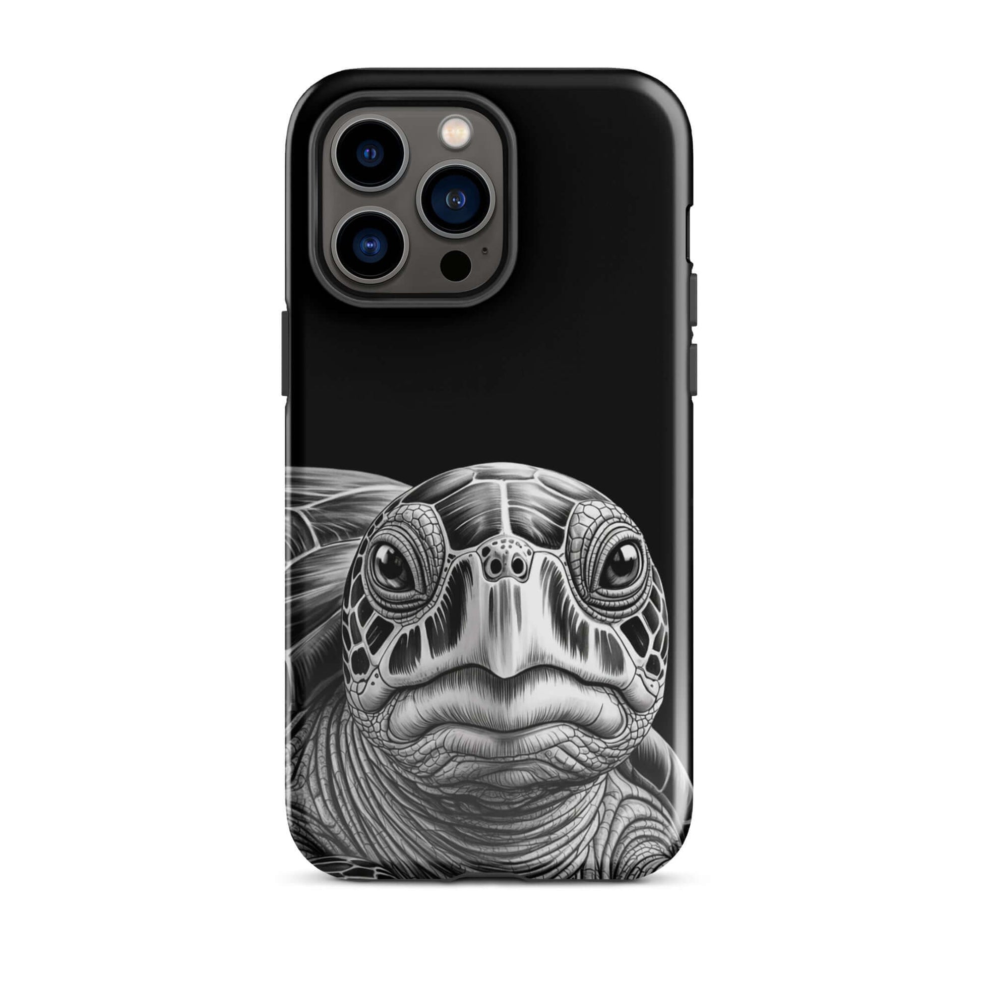 Phone Case for iPhone with ancient sea turtle art pencil sketch, luxurious black and white design for functional elegance.
