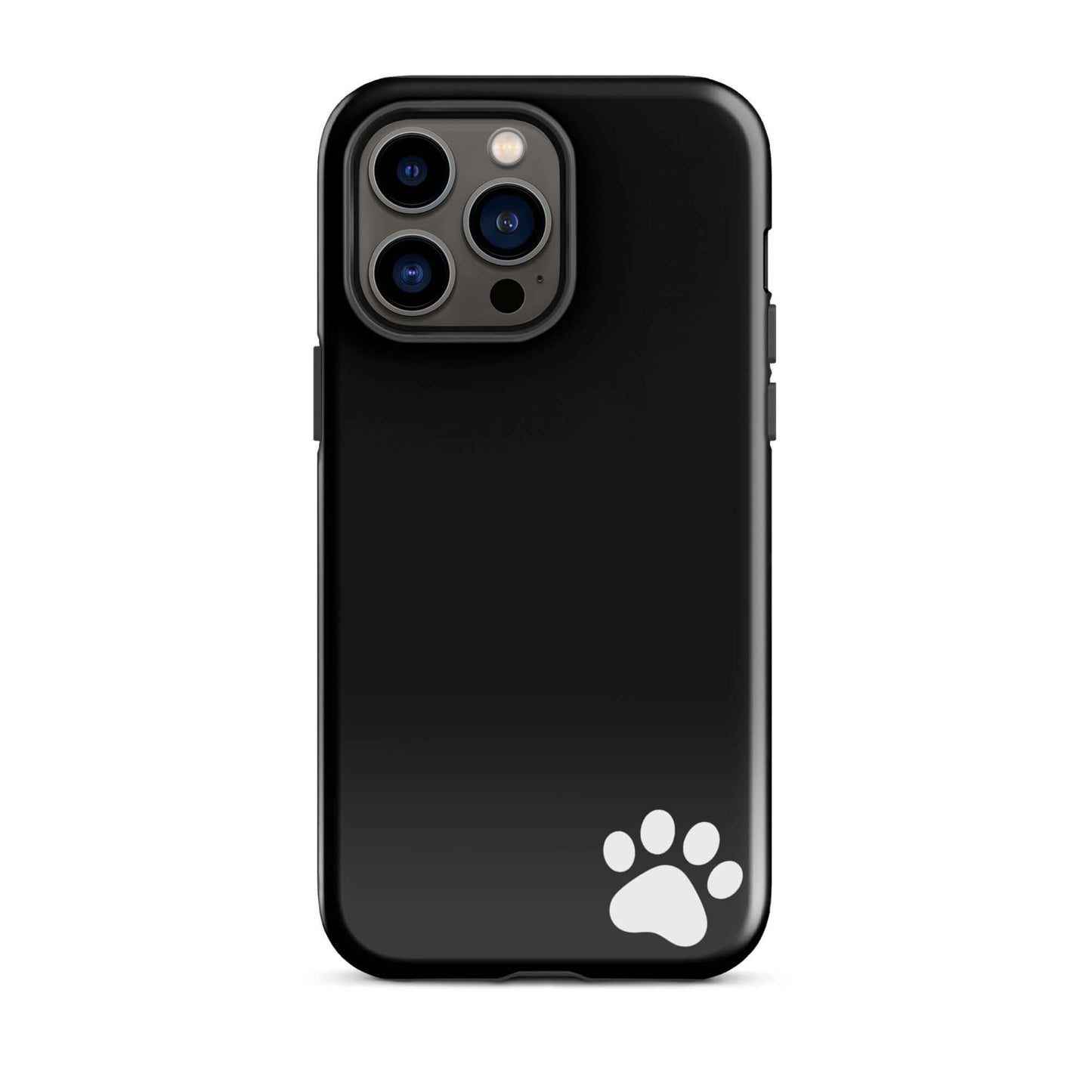 Phone Case for iPhone with black sleek design and white paw print, minimalist style tough case.