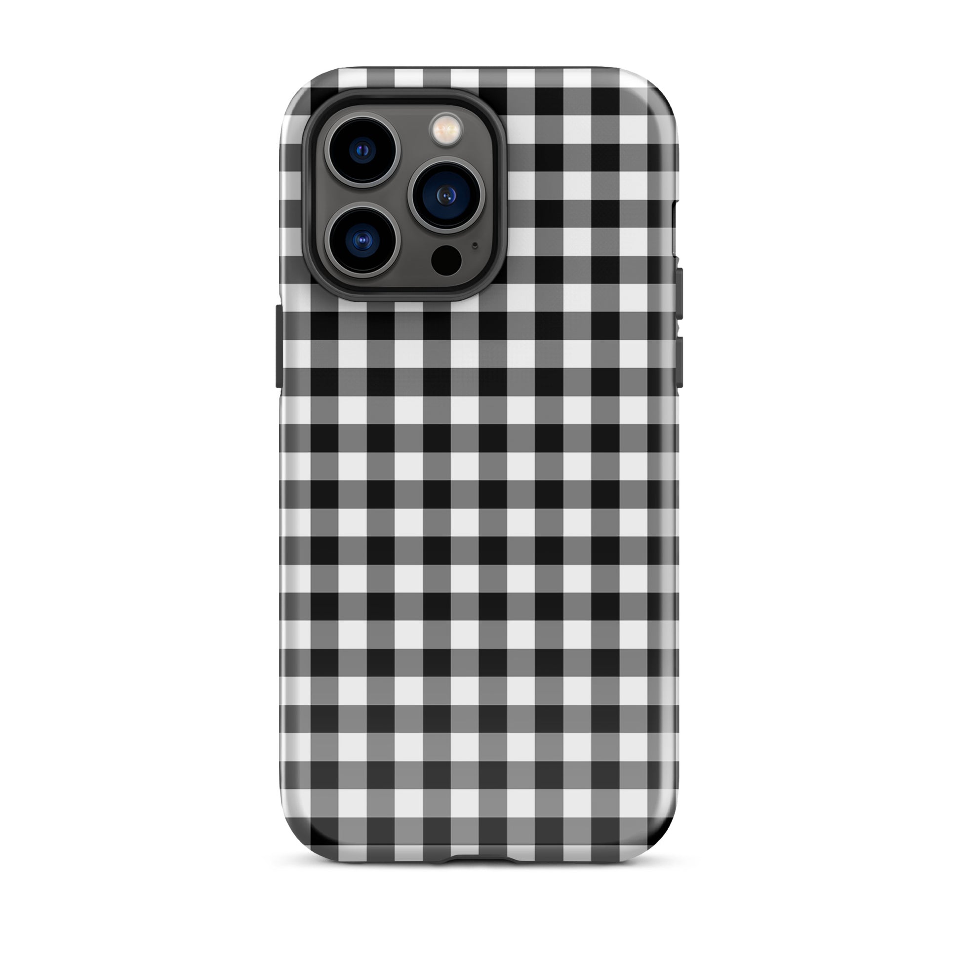 Phone Case with black and white gingham pattern for iPhone, offering charm and protection in stylish design.