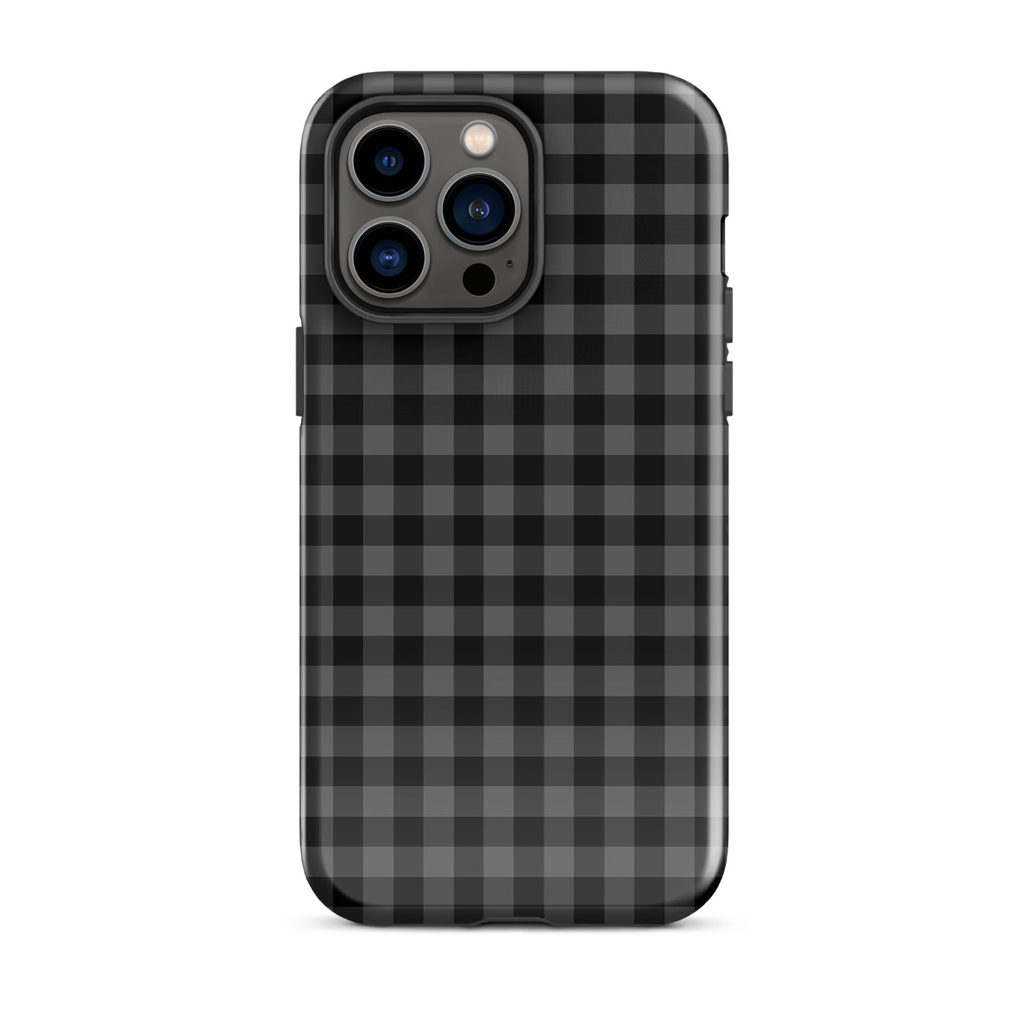 Phone Case for iPhone with black-and-charcoal gingham pattern, combining modern style and protection in a chic, durable design.