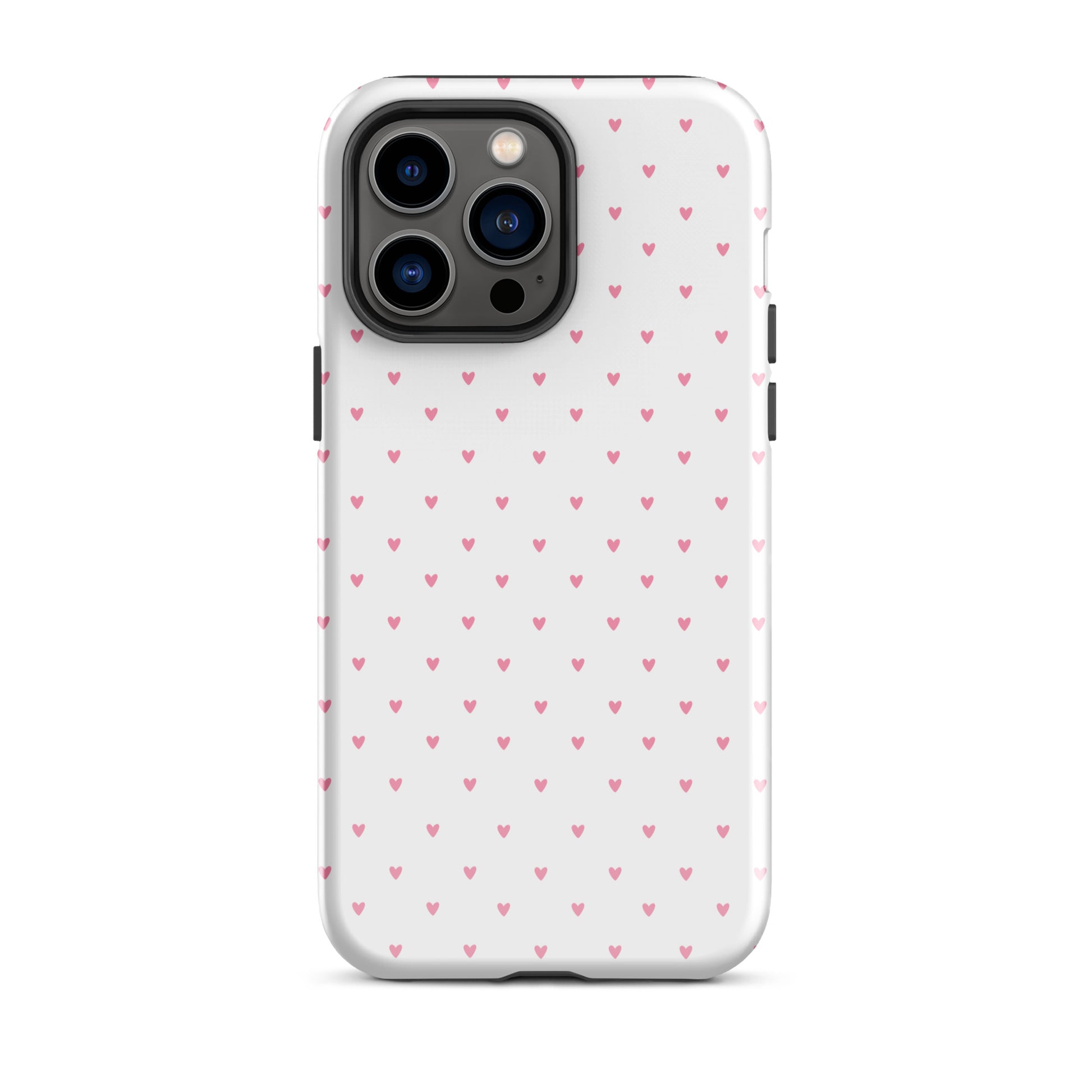 Phone Case for iPhone featuring a playful heart-dot pattern, combining minimalist charm and modern style on a white background.