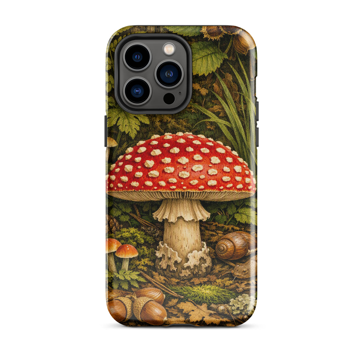 Phone Case featuring Amanita muscaria mushroom in lush forest design for iPhone.
