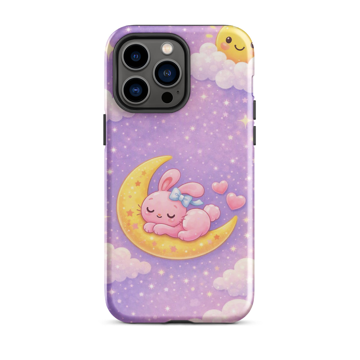 Phone Case for iPhone - Cute bunny on moon design with stars and pastel sky, cozy and dreamy protection for your device.