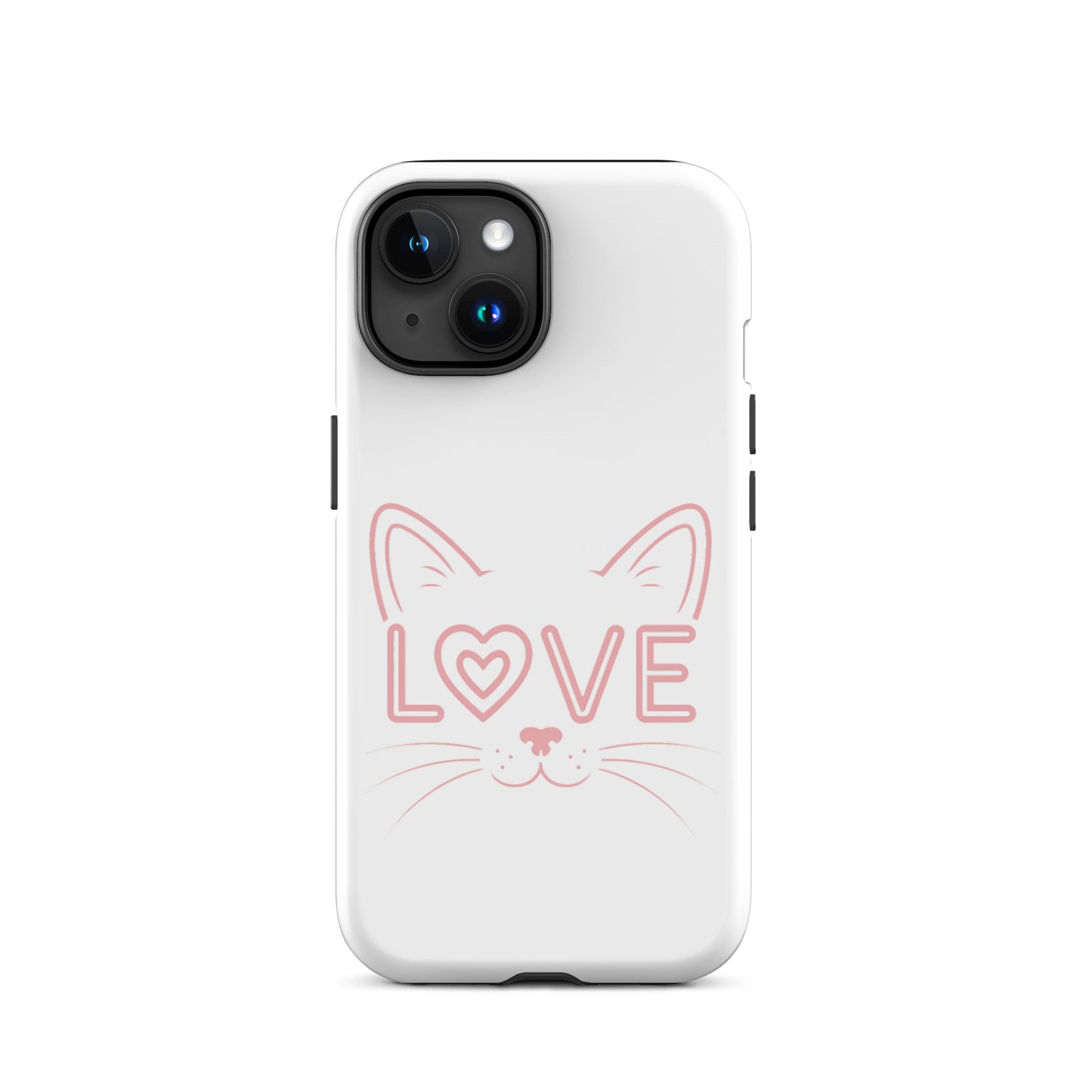 Cat Love phone case featuring a minimalist cat face with the word 'LOVE' in a cute design.