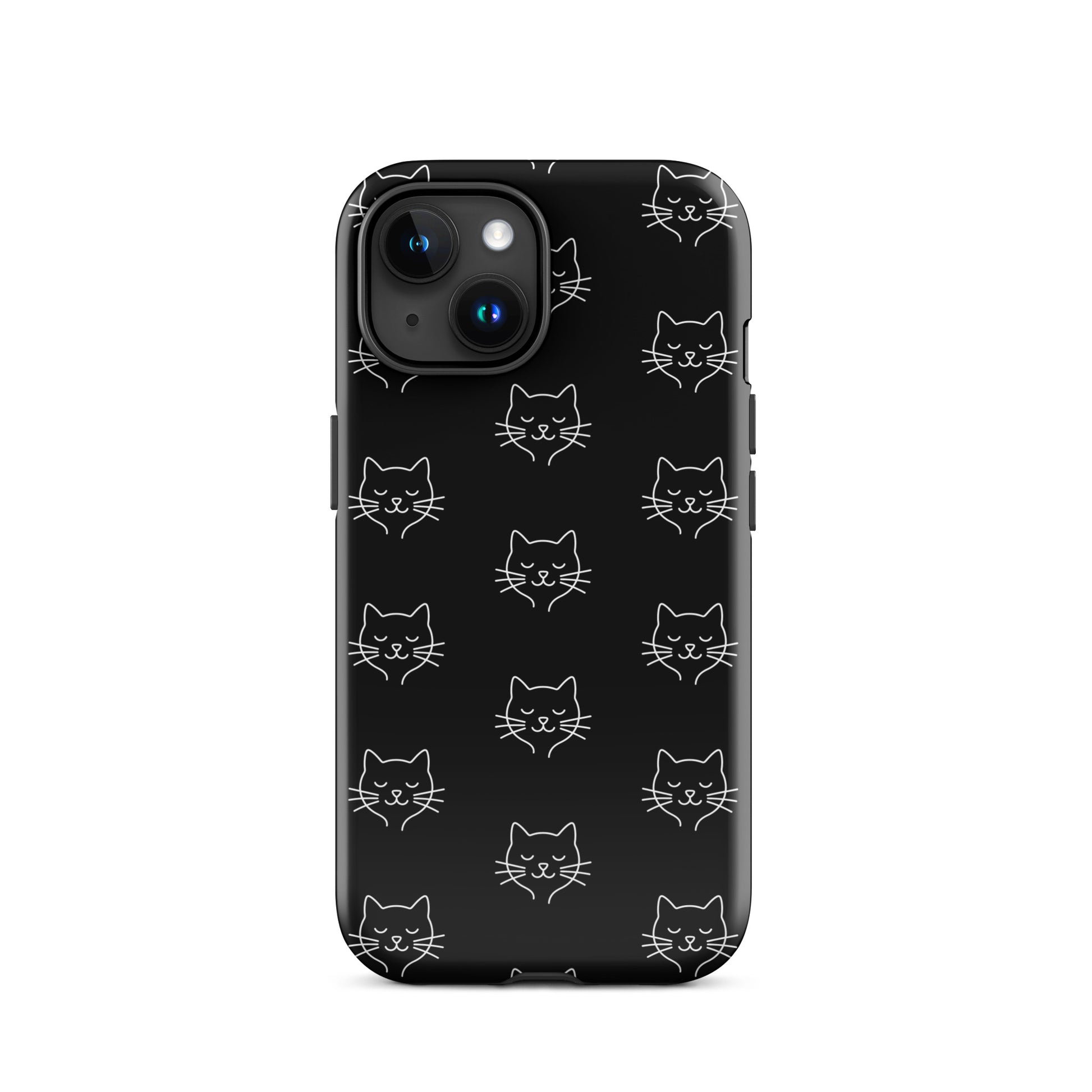 Phone Case for iPhone featuring a cute minimalist cat pattern design in black.