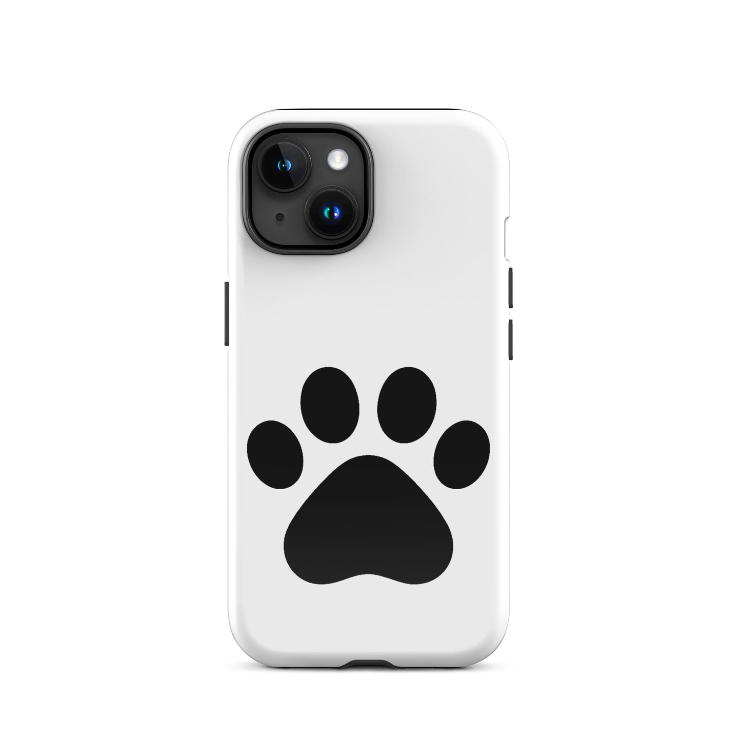 Phone Case for iPhone featuring a simple black paw print on a white background, perfect for pet lovers.