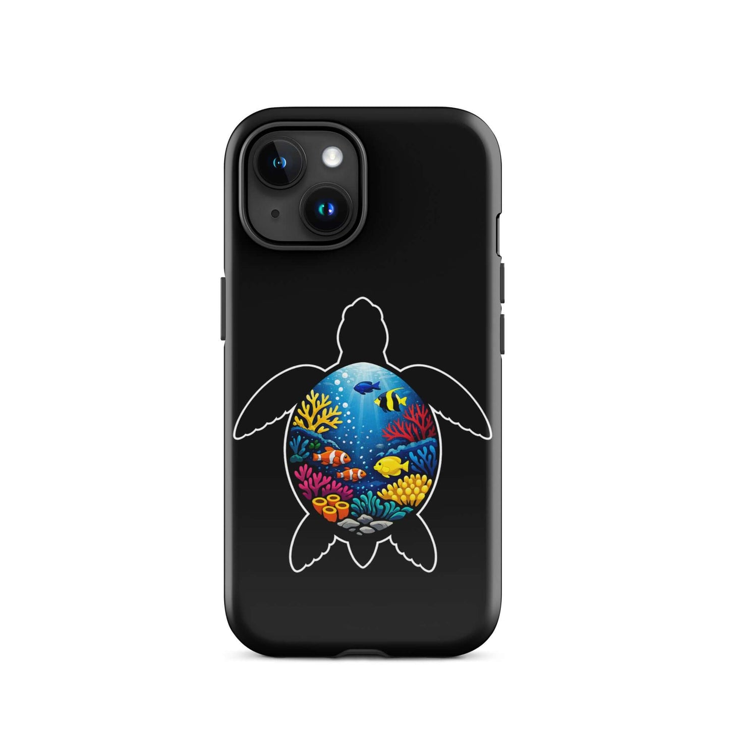Phone Case for iPhone featuring vibrant sea turtle reef design with colorful coral and fish.
