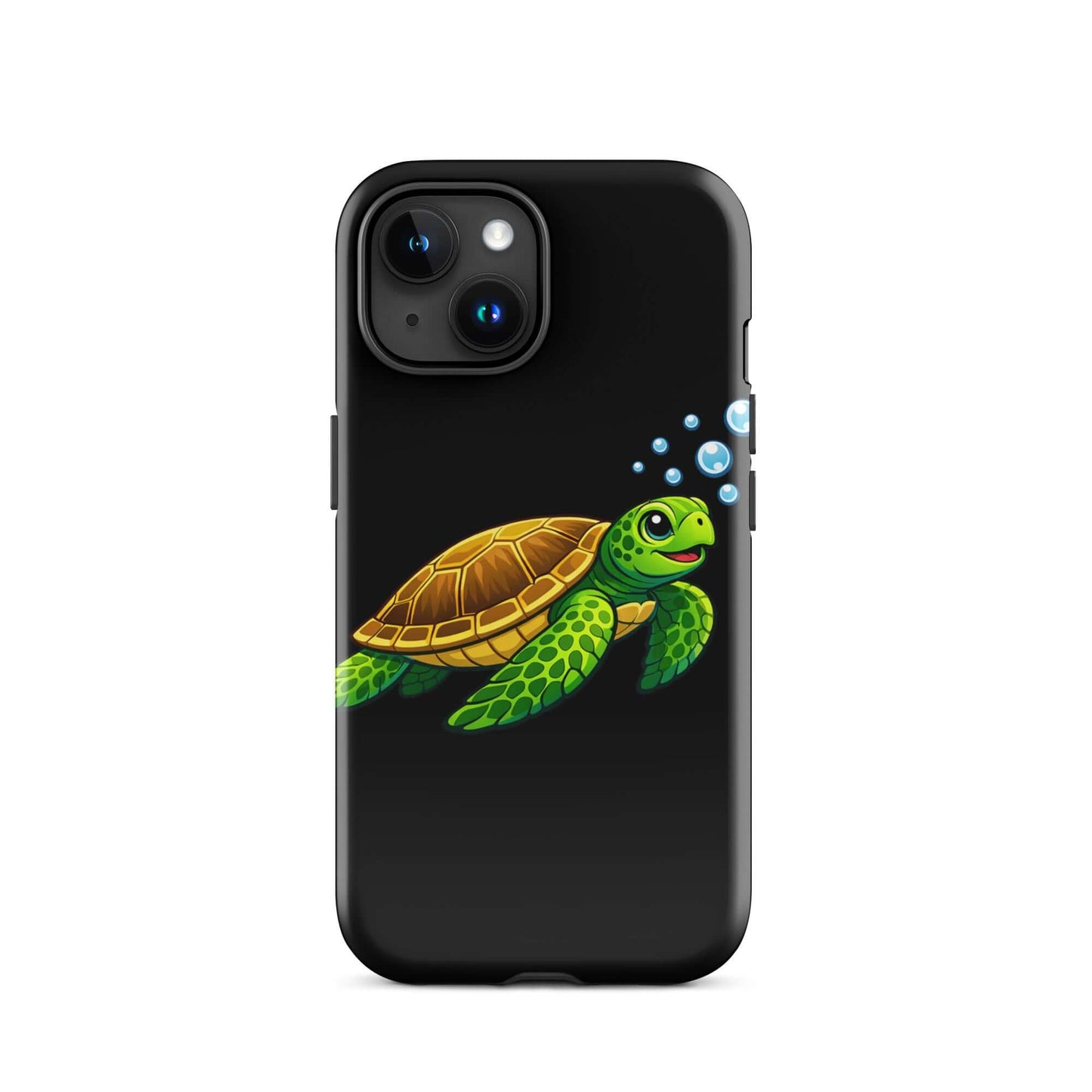 Phone Case with vibrant sea turtle artwork on a black background, perfect for ocean lovers.