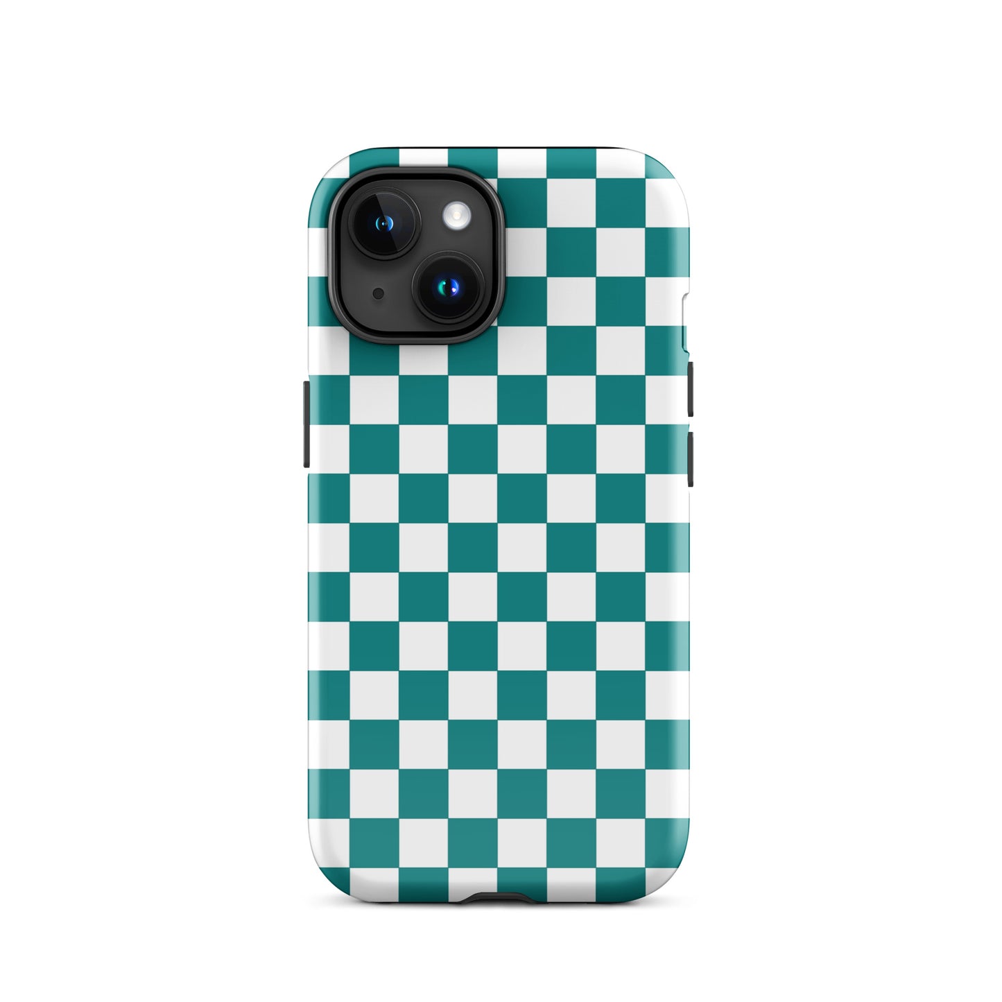 Teal and white checkered Phone Case for iPhone, adding a fun and stylish look to your device.