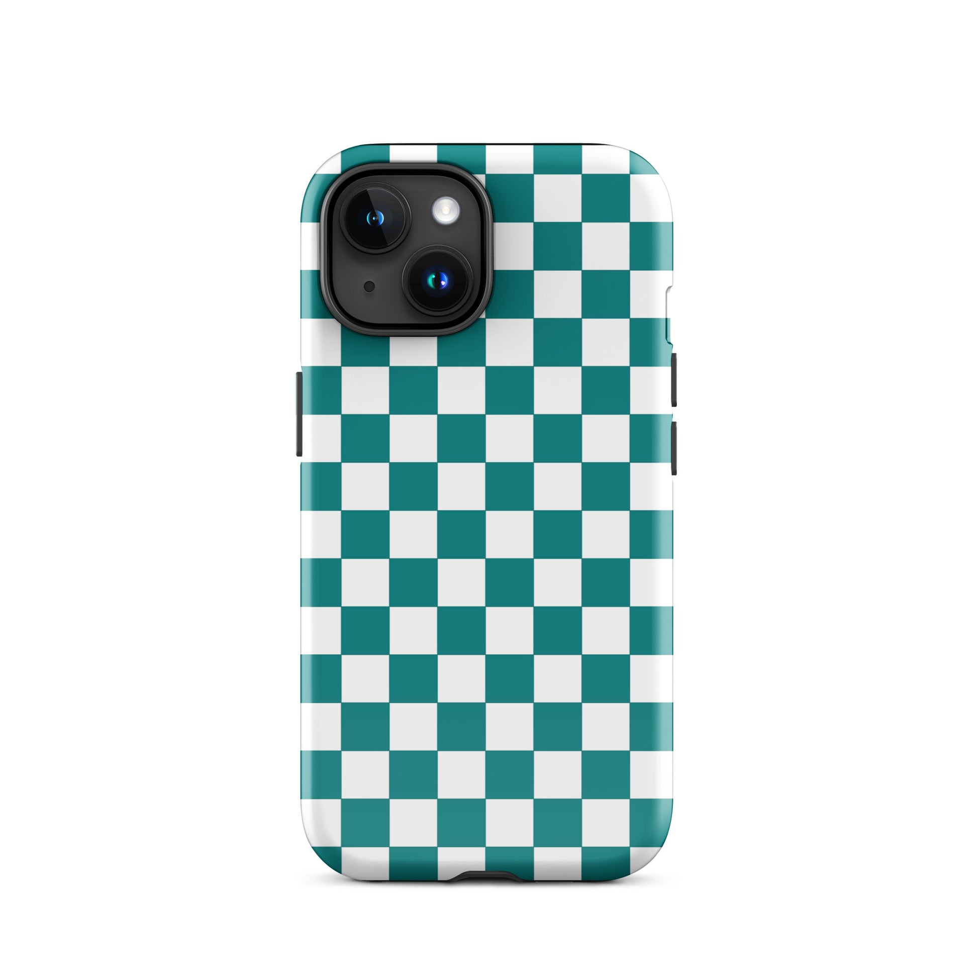 Teal and white checkered Phone Case for iPhone, adding a fun and stylish look to your device.