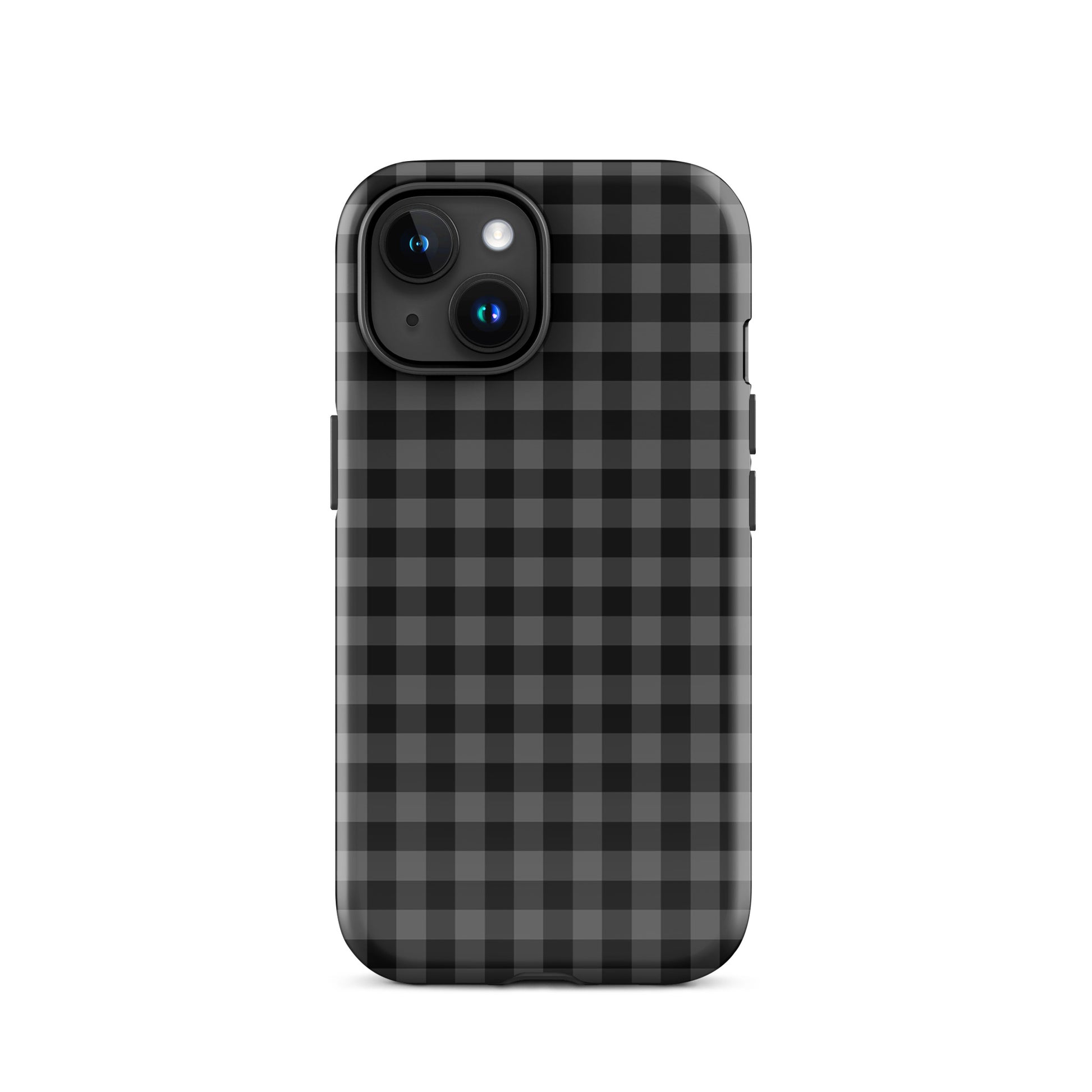 Phone Case featuring black-and-charcoal gingham pattern for iPhone, offering modern style and durability.