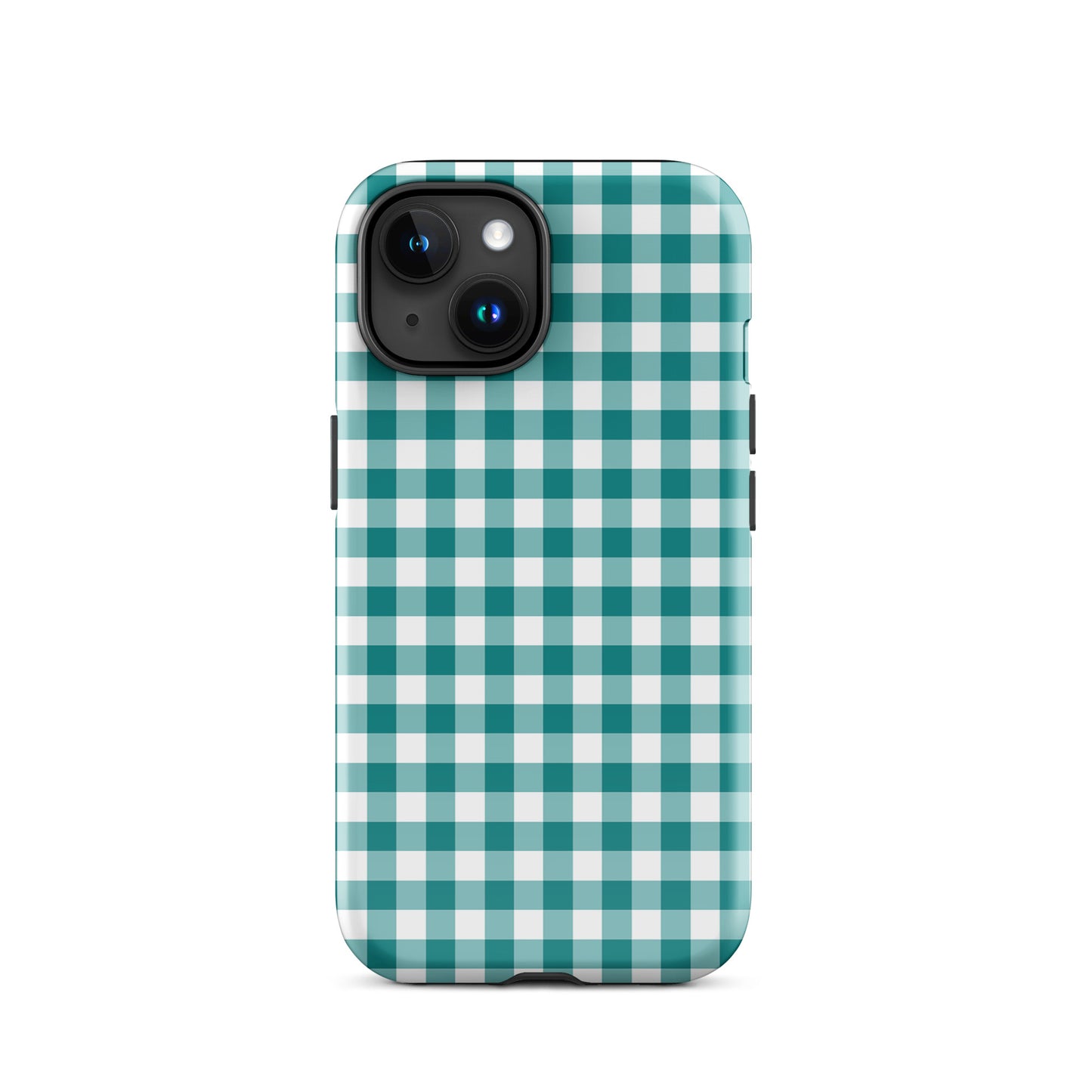 Phone Case with teal and white gingham pattern for iPhone, combining style and protection.
