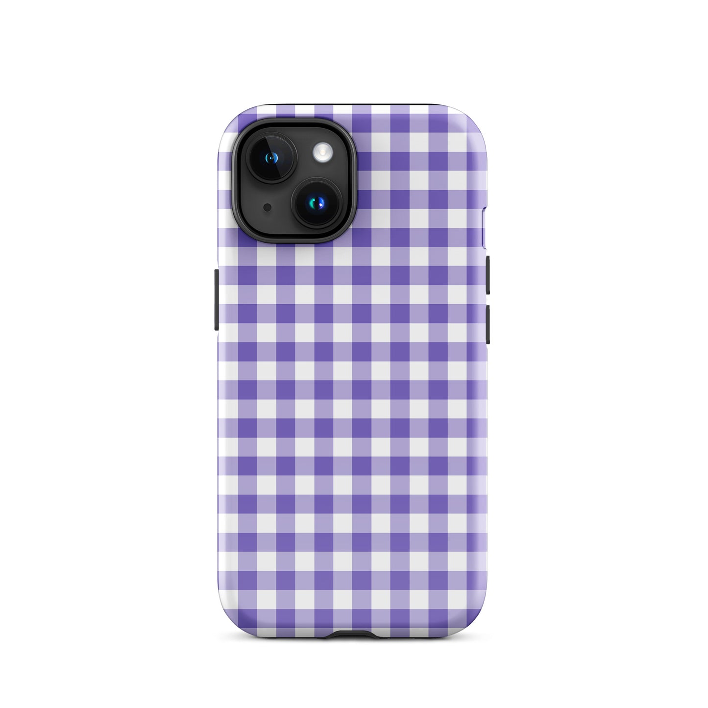 Phone Case with purple and white gingham pattern for iPhone, offering style and protection.