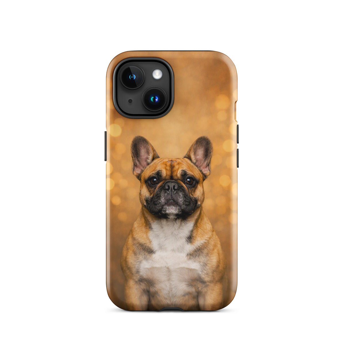 Phone Case featuring French Bulldog portrait with warm glow background for iPhone.