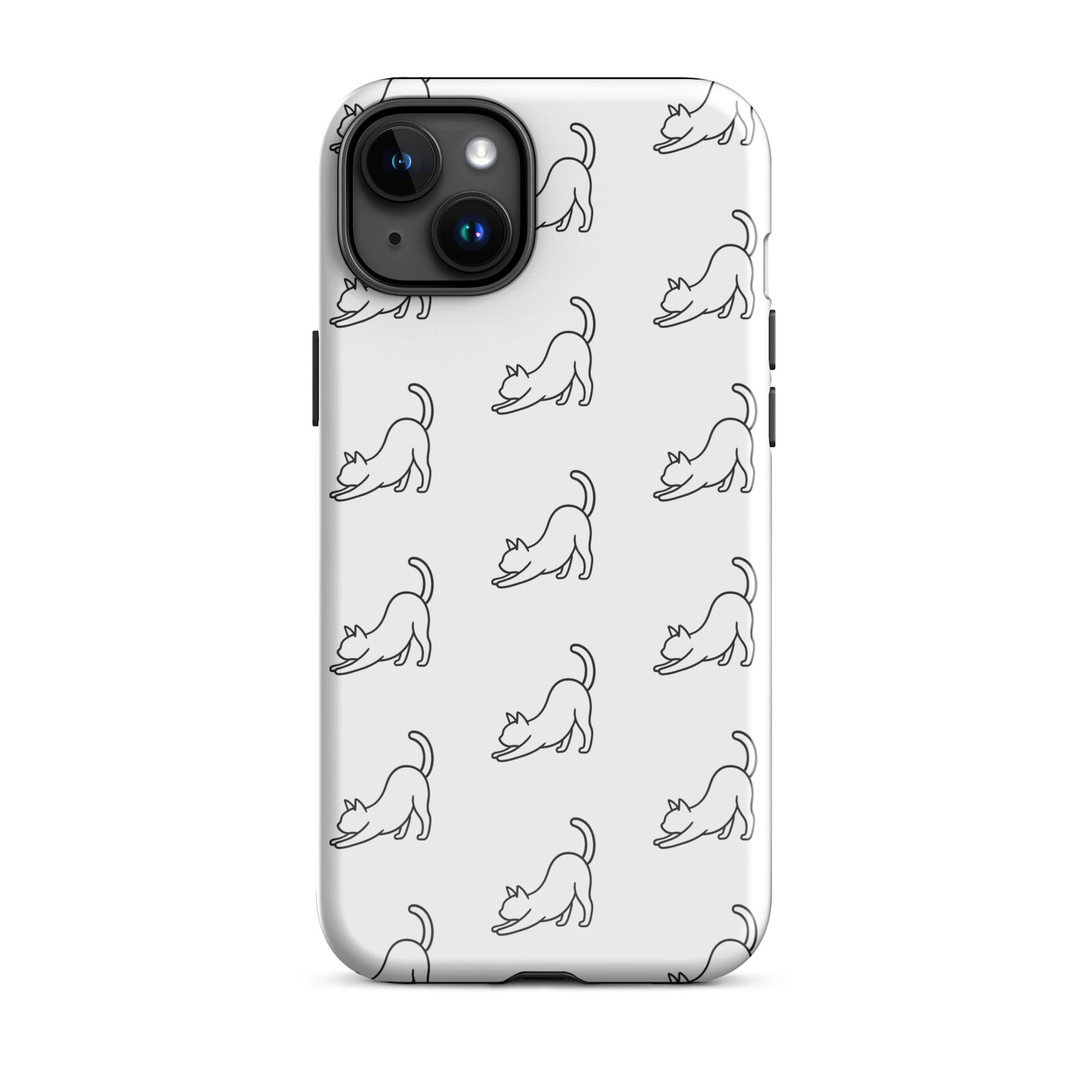 Phone Case for iPhone featuring minimalist stretching cat pattern, perfect for cat lovers.