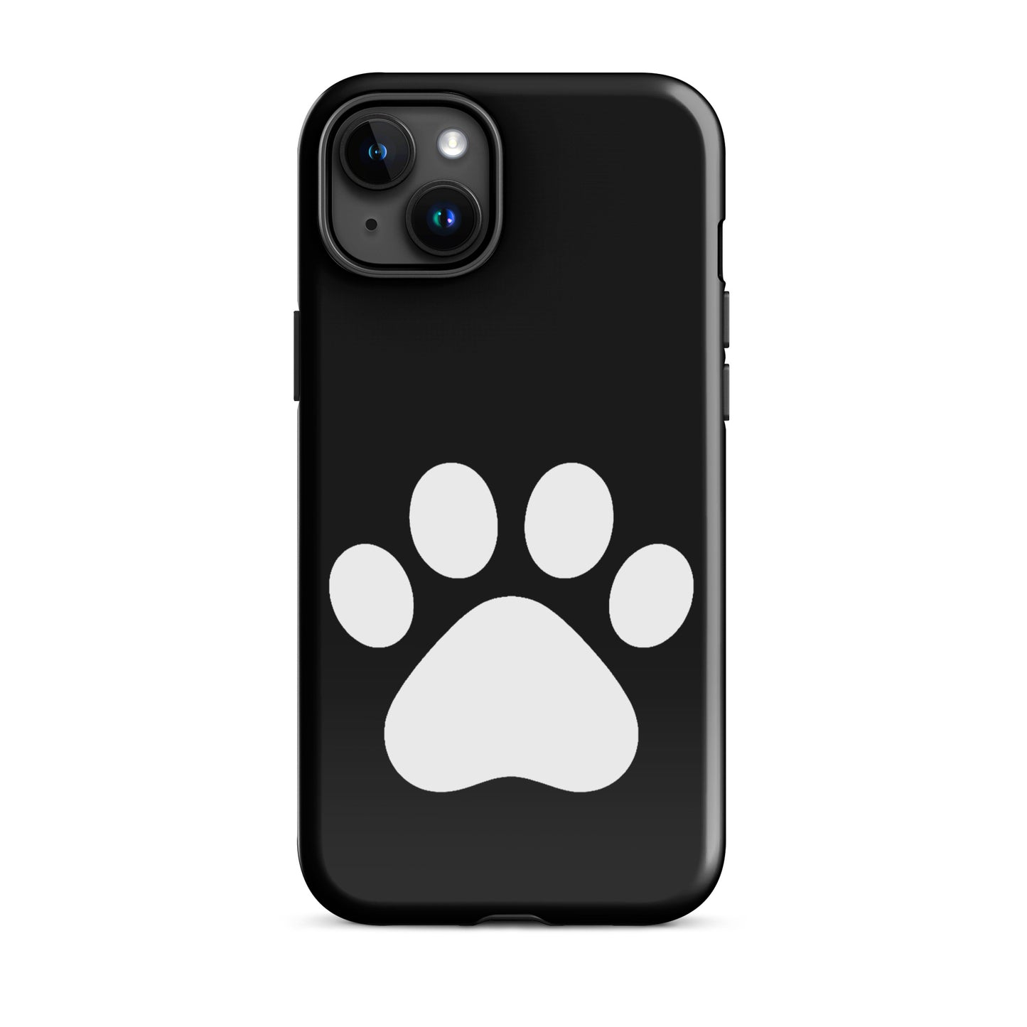 Phone Case for iPhone featuring a minimalist white paw print design on a black background for pet lovers.