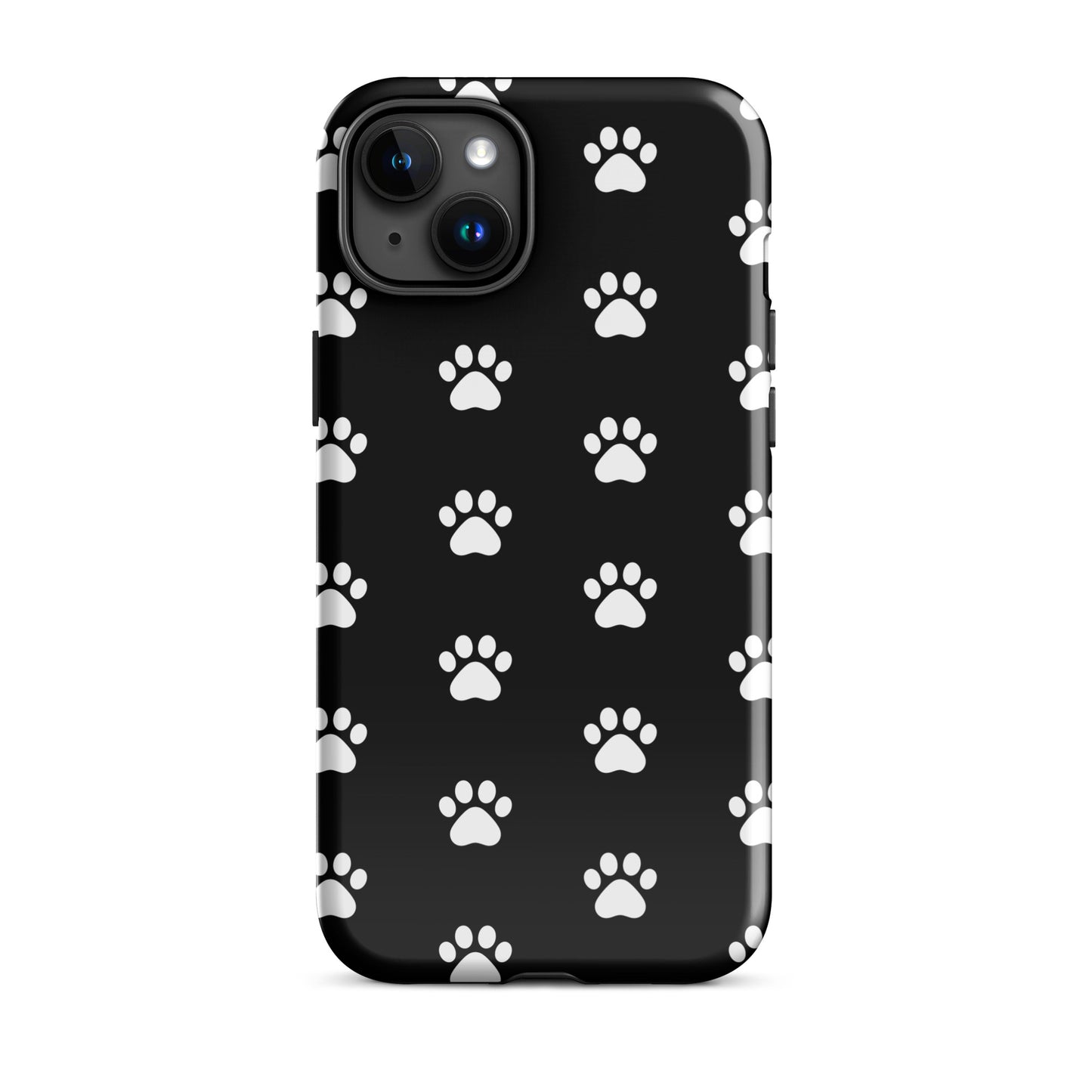 Phone Case for iPhone featuring a stylish paw print design for pet lovers in black and white.