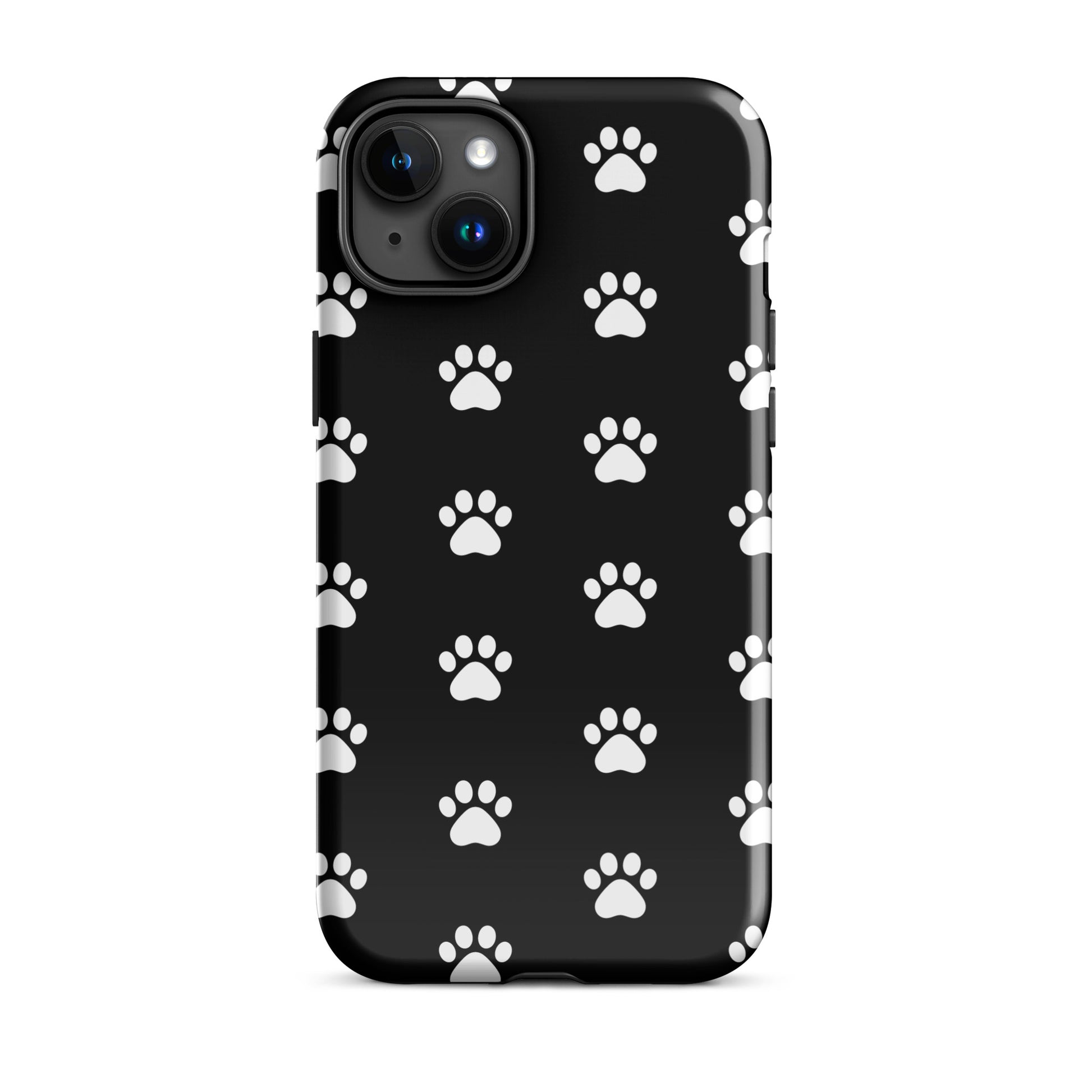 Phone Case for iPhone featuring a stylish paw print design for pet lovers in black and white.