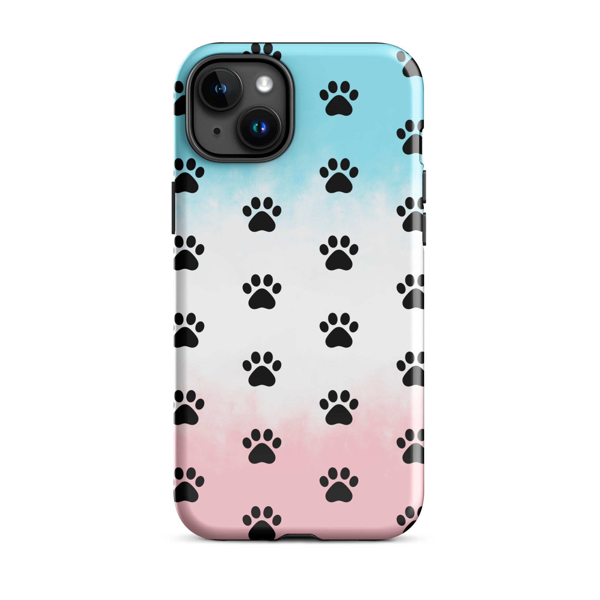 Phone Case for iPhone featuring a playful paw print pattern on a gradient background.