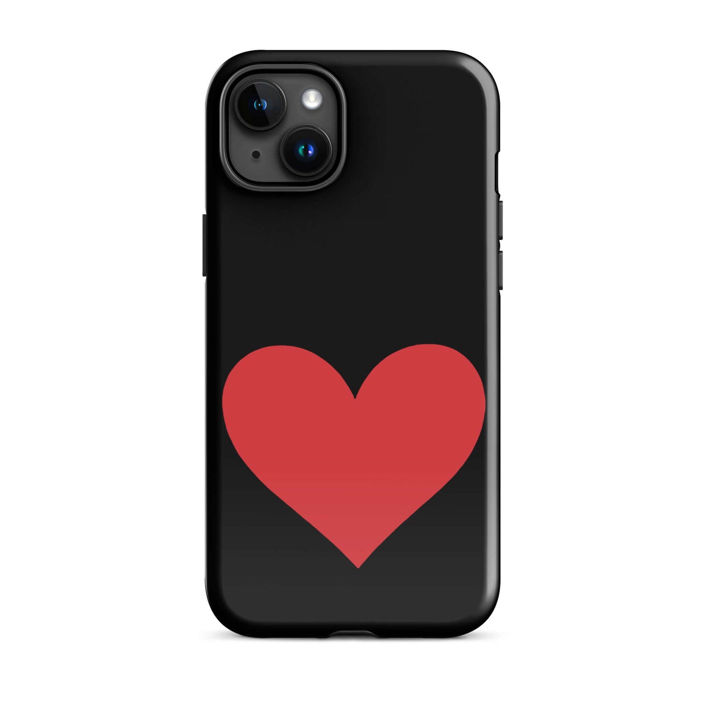 Phone Case for iPhone featuring a bold red heart design on a black background.