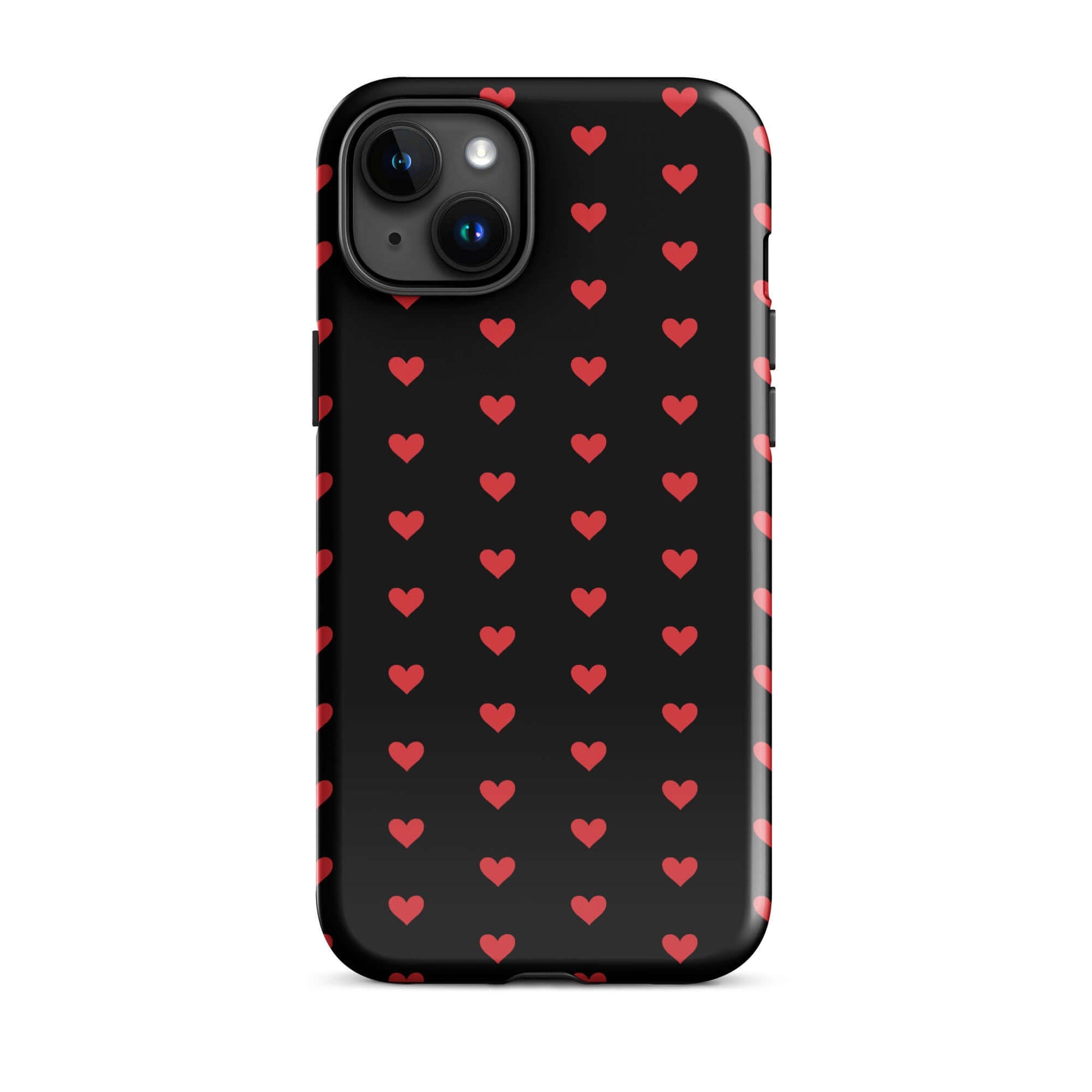 Phone Case featuring fiery red hearts on a black background, combining style and protection for iPhone.